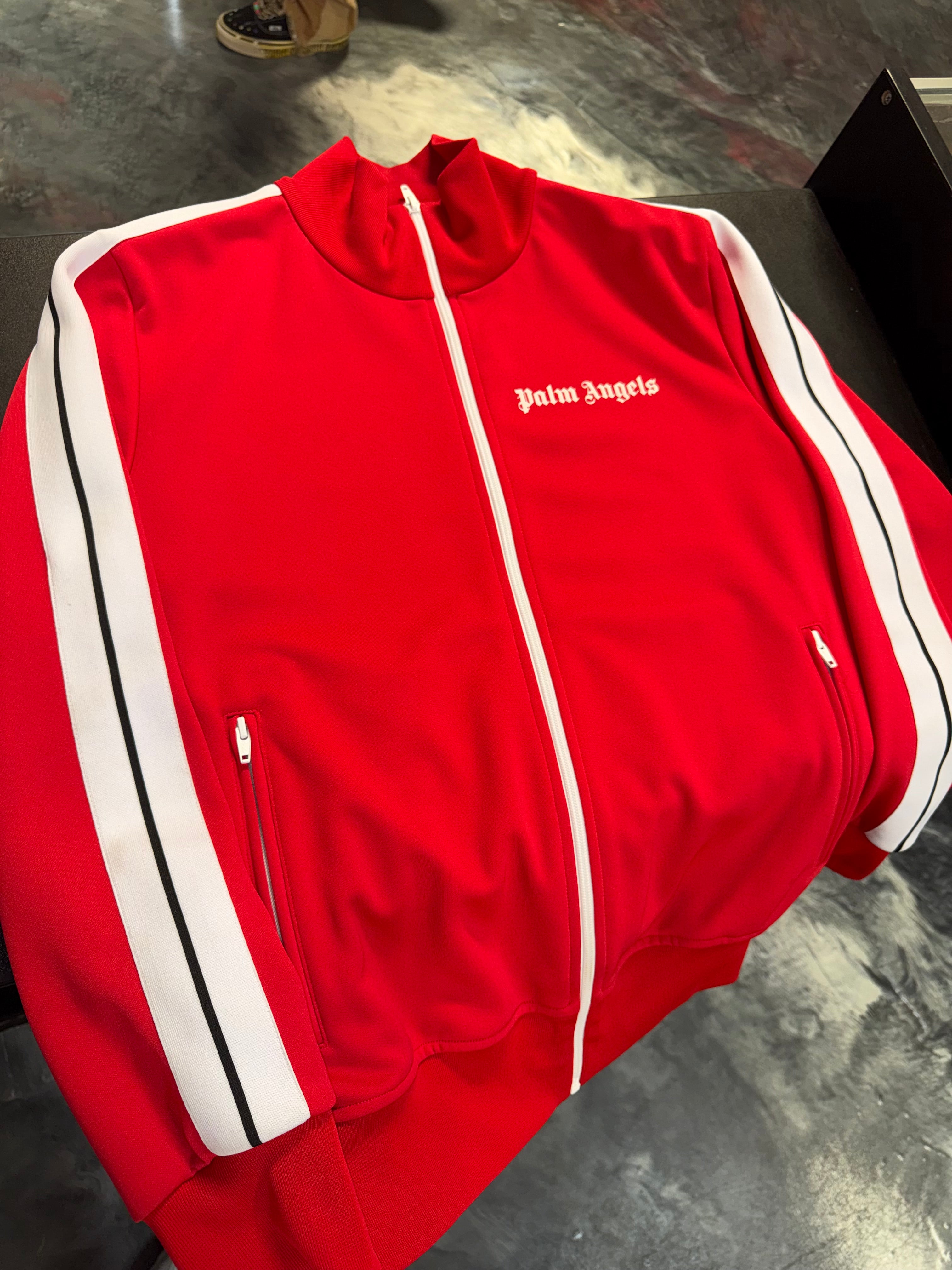 Size L (Fits M) Palm Angels Classic Track Zip Up “Red”
