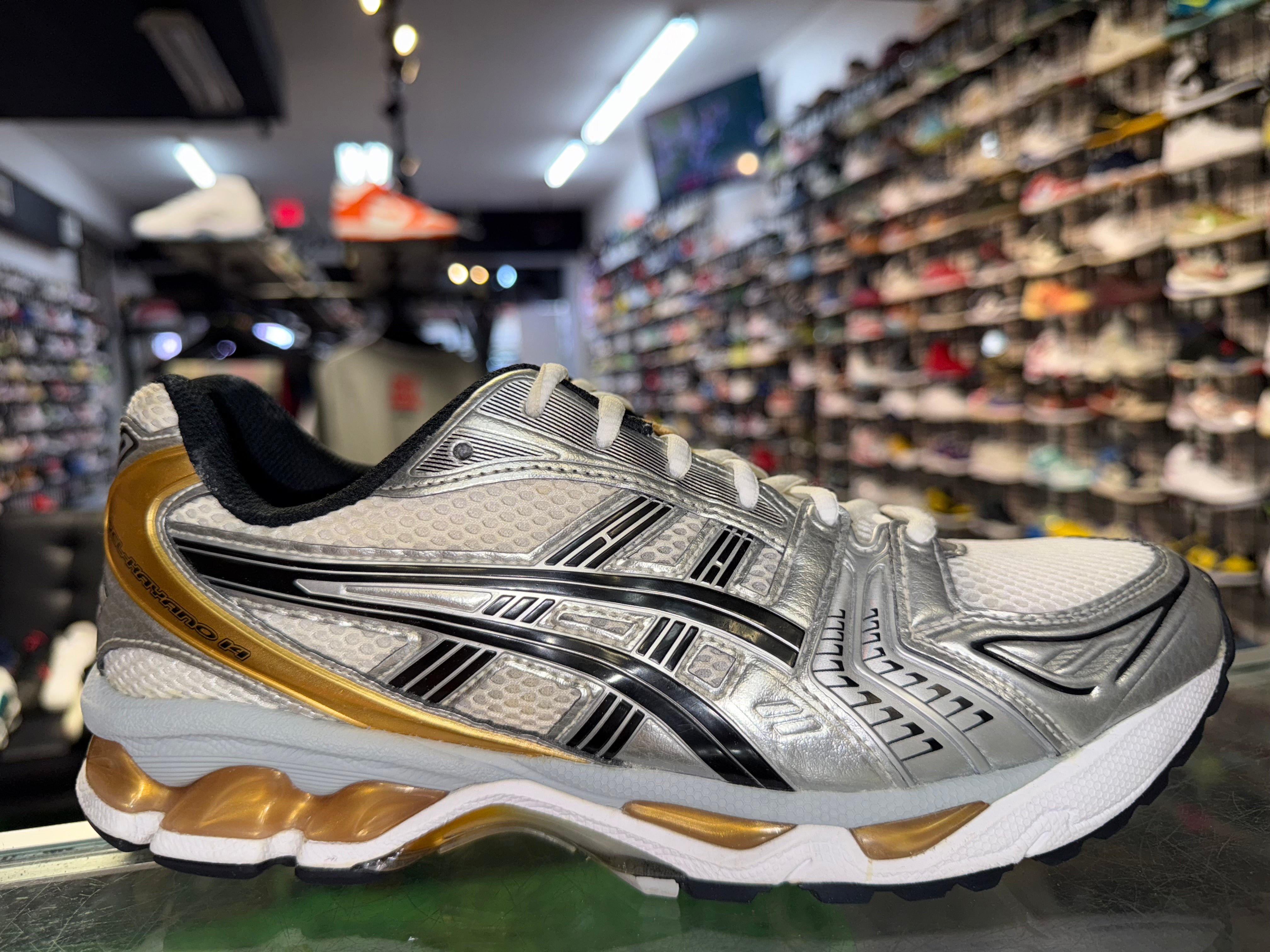 Size 9.5 Asics Gel Kayano 14 "White Pure Gold"