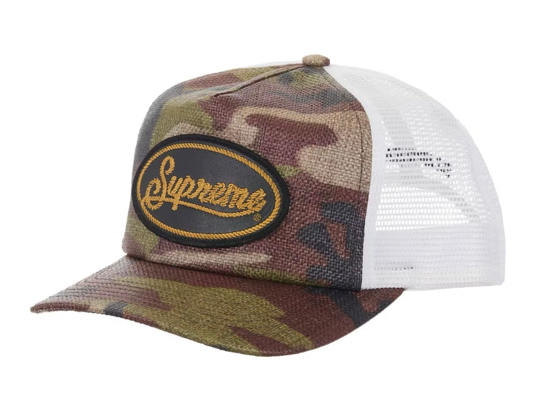 Size OS Supreme Raffia Mesh 5-Panel SnapBack Hat “Camo”