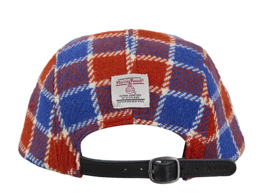 Size OS Supreme Harris Tweed Camp Hat “Blue/Red” Brand New