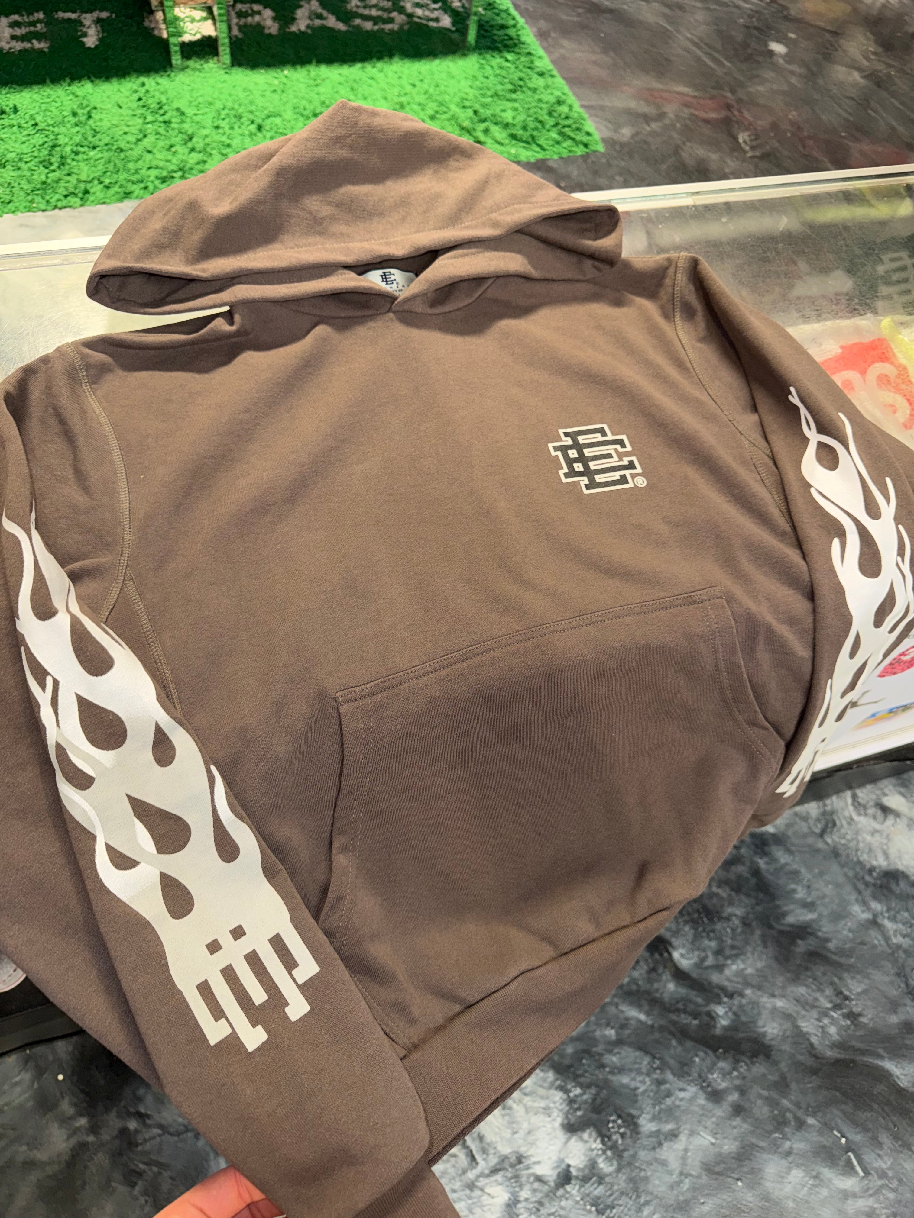 Size S (Fits M) Eric Emanuel EE Flames Hoodie “Brown”