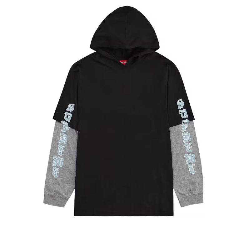 Size L Supreme Layered Hooded Long Sleeve “Black”