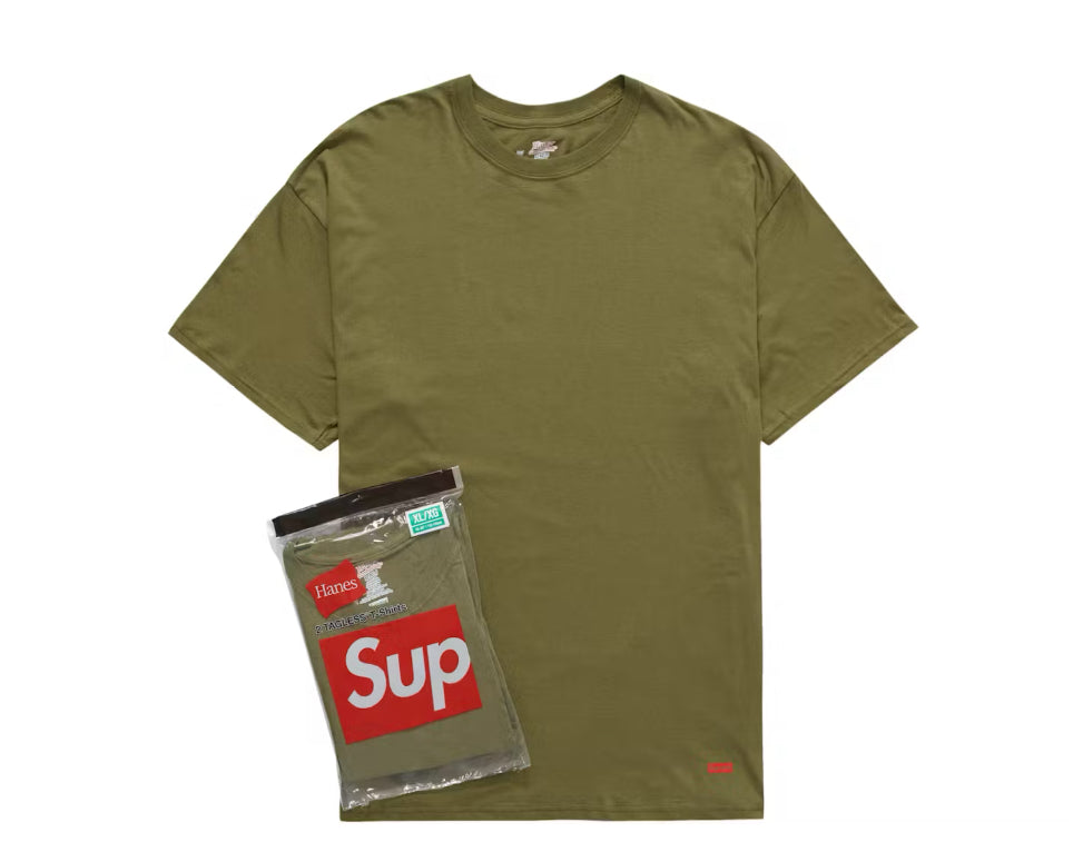Size M Supreme Hanes Tagless Tees 2 Pack “Olive” Brand New