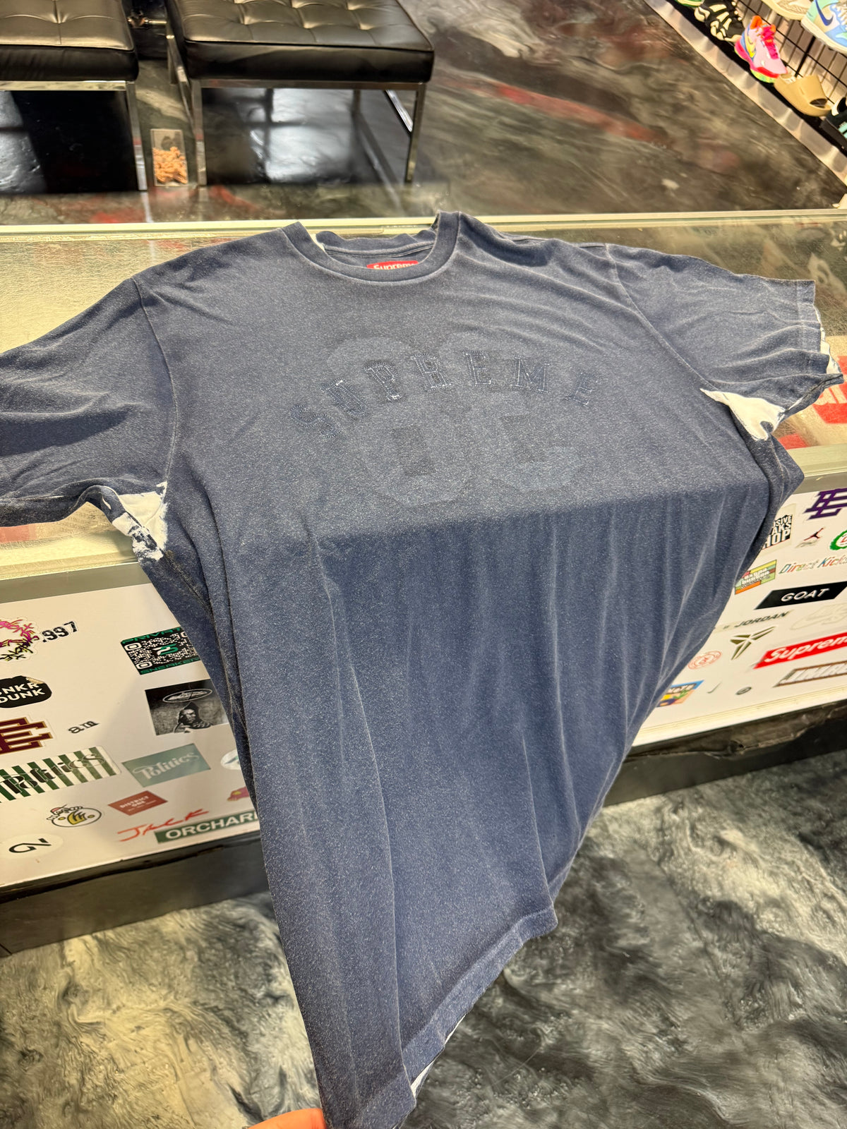 Supreme Overprint Tee Bleach/Denim, pre-owned, size XXL – view 2