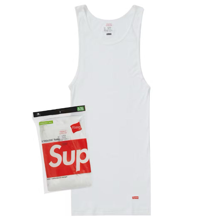 Size S Supreme Hanes Tagless Tanks 3 Pack “White” Brand New