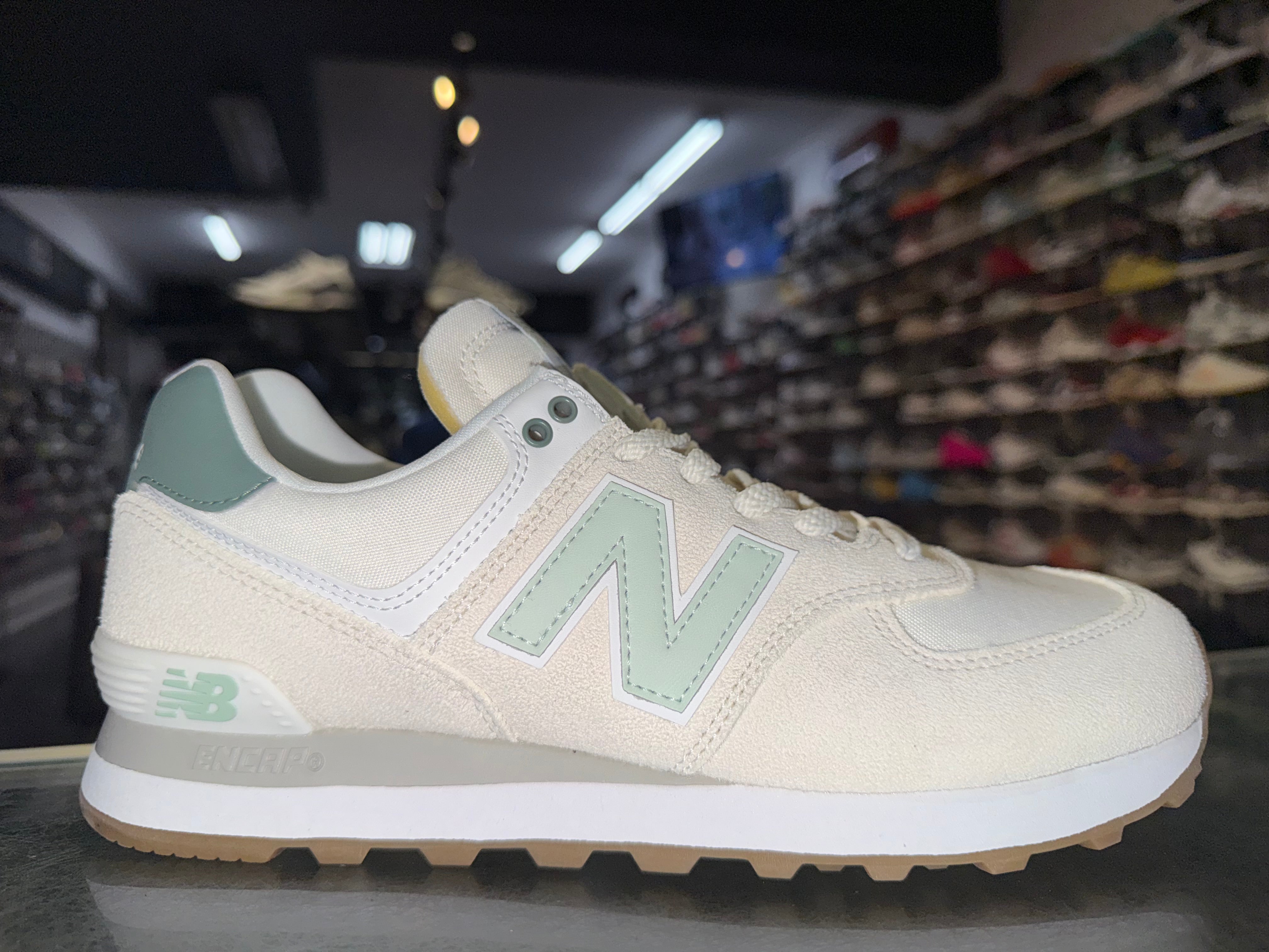 Size 8 (9.5W) New Balance 574 “White Green” Brand New