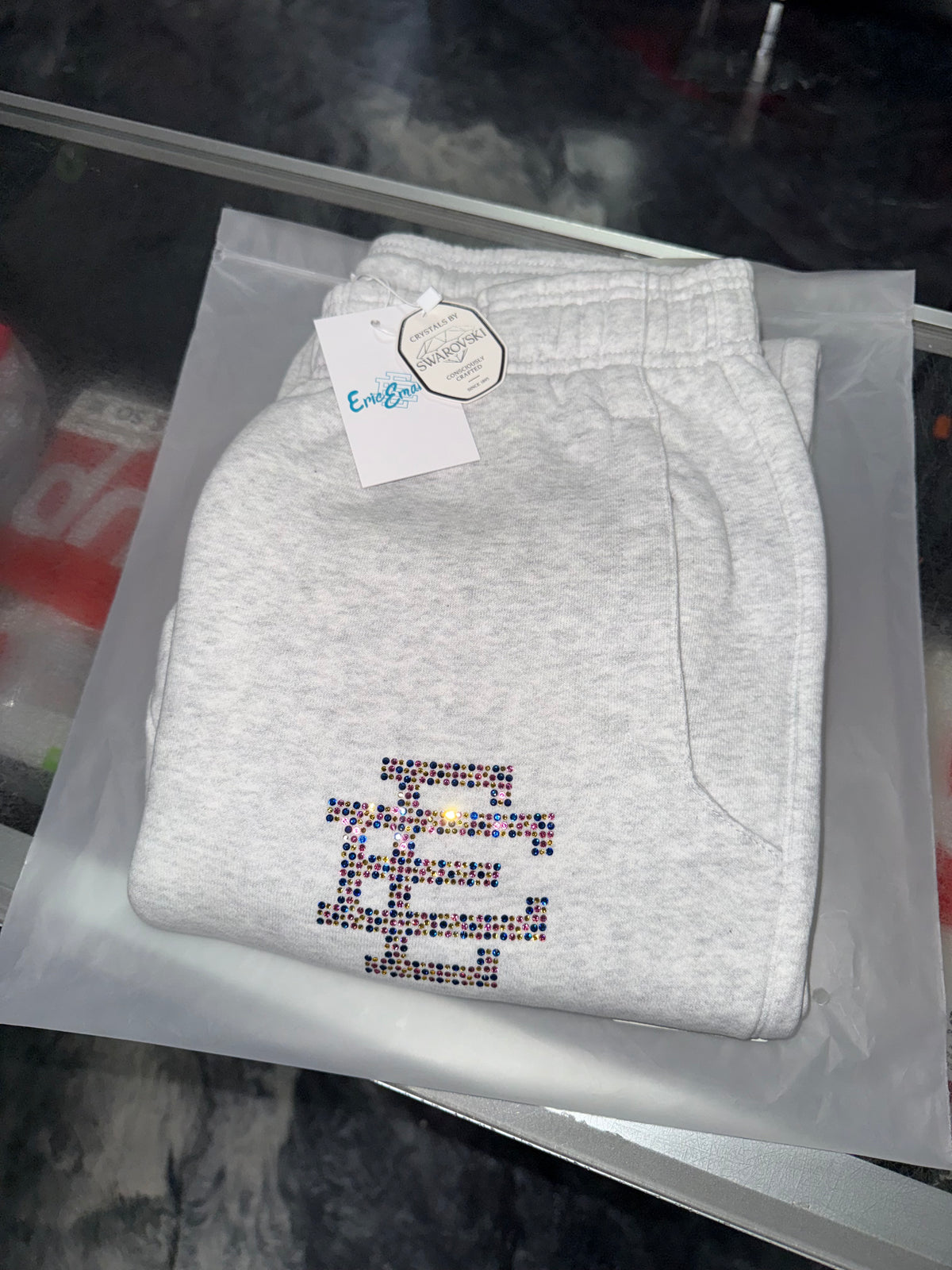 Size M Eric Emanuel x Swarovski EE Sweatpants “Grey/Multicolor” Brand New