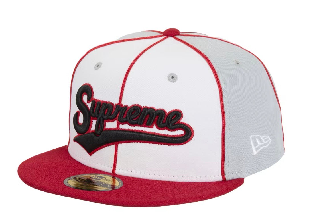 Size 7 1/2 Supreme Piping New Era Fitted Hat “Grey/Red” Brand New
