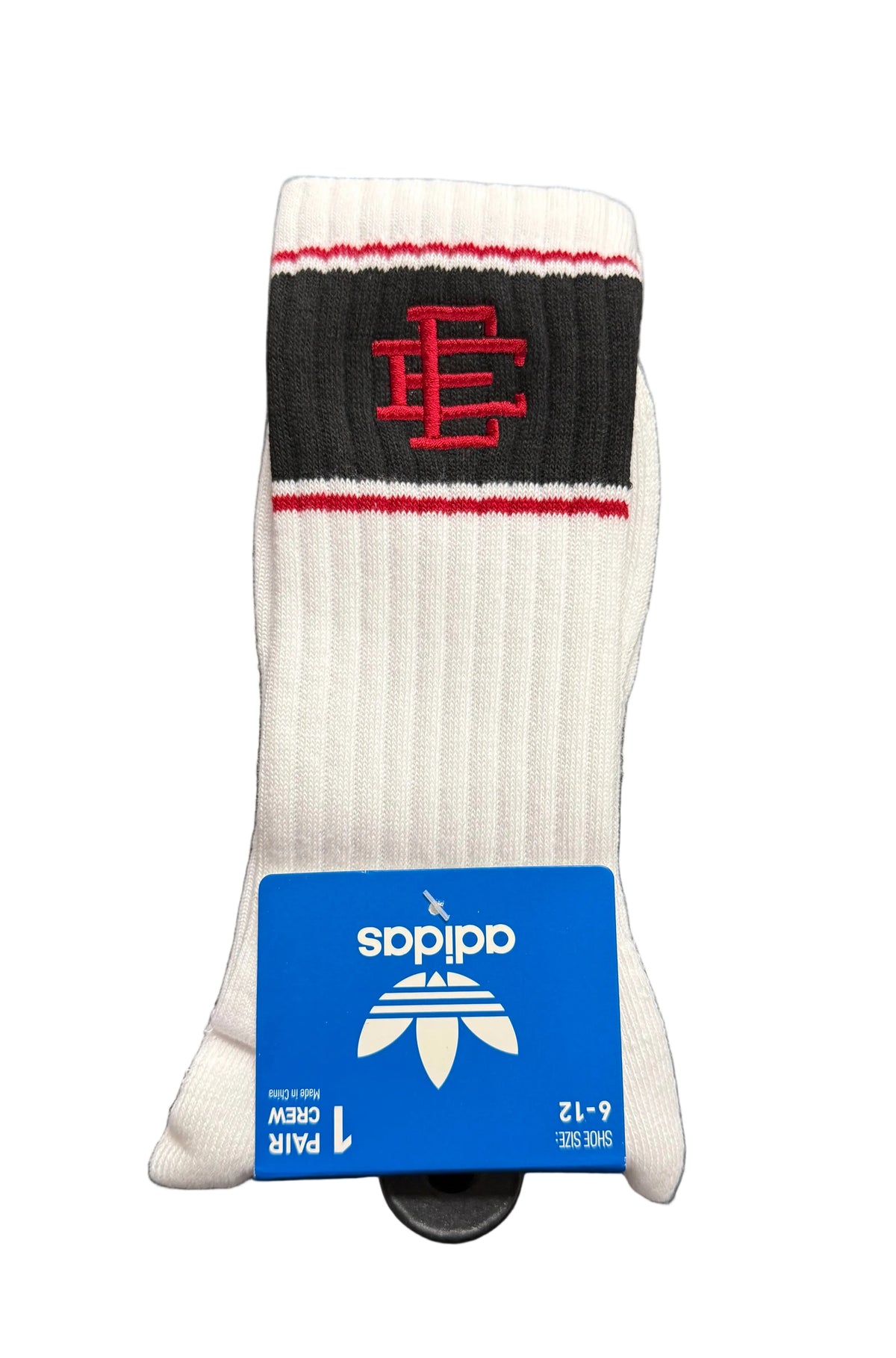 Size L (Fits 6-12) Eric Emanuel x Adidas EE Socks “White Black/Red” Brand New