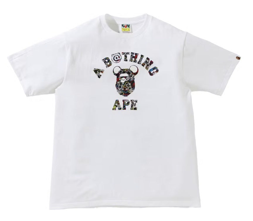 Size L Bape x Bearbrick Camo College Tee “White” Brand New
