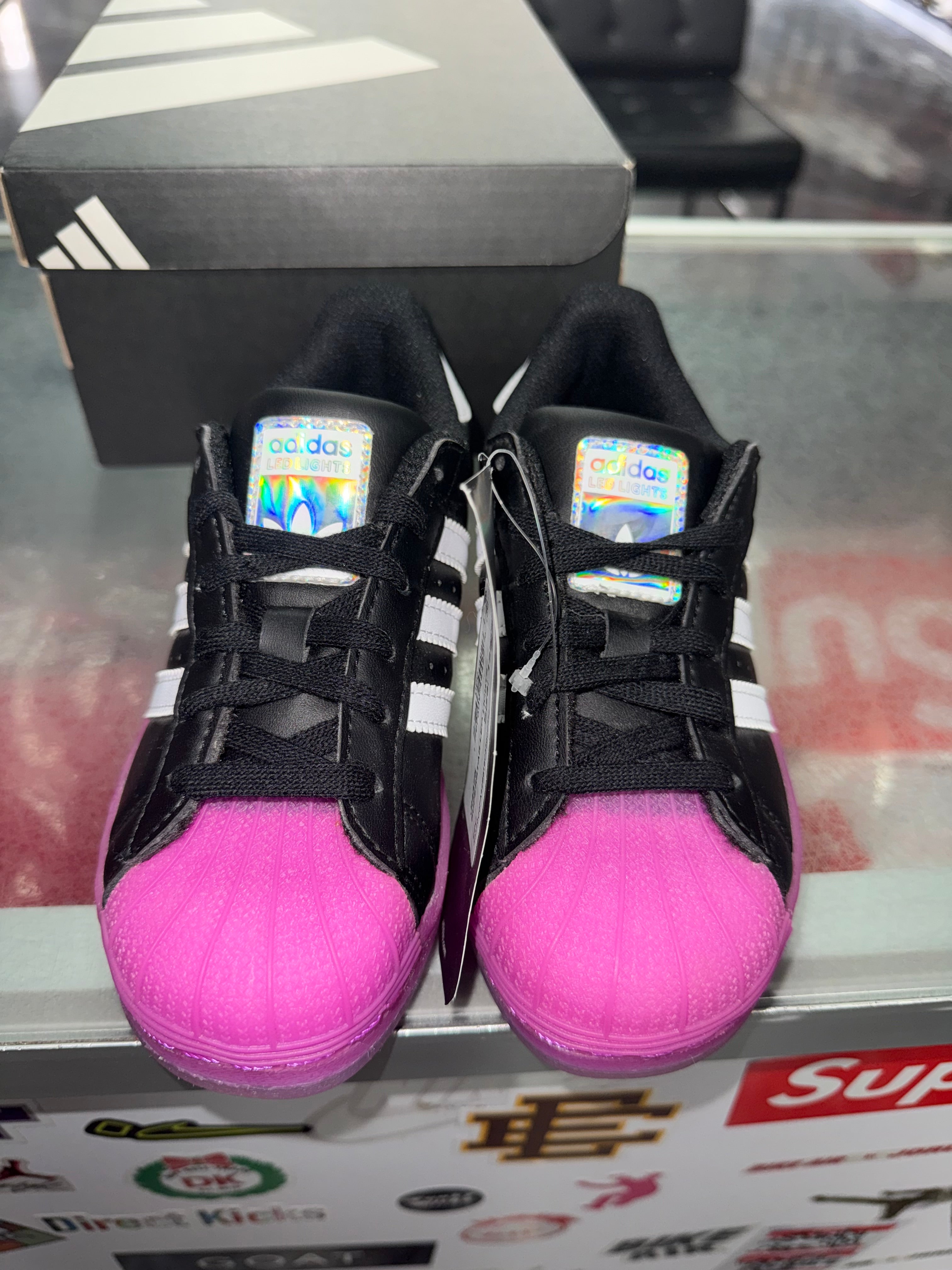 Size 12c Adidas Superstar LED Lights “Black/Pink” Brand New (PS)