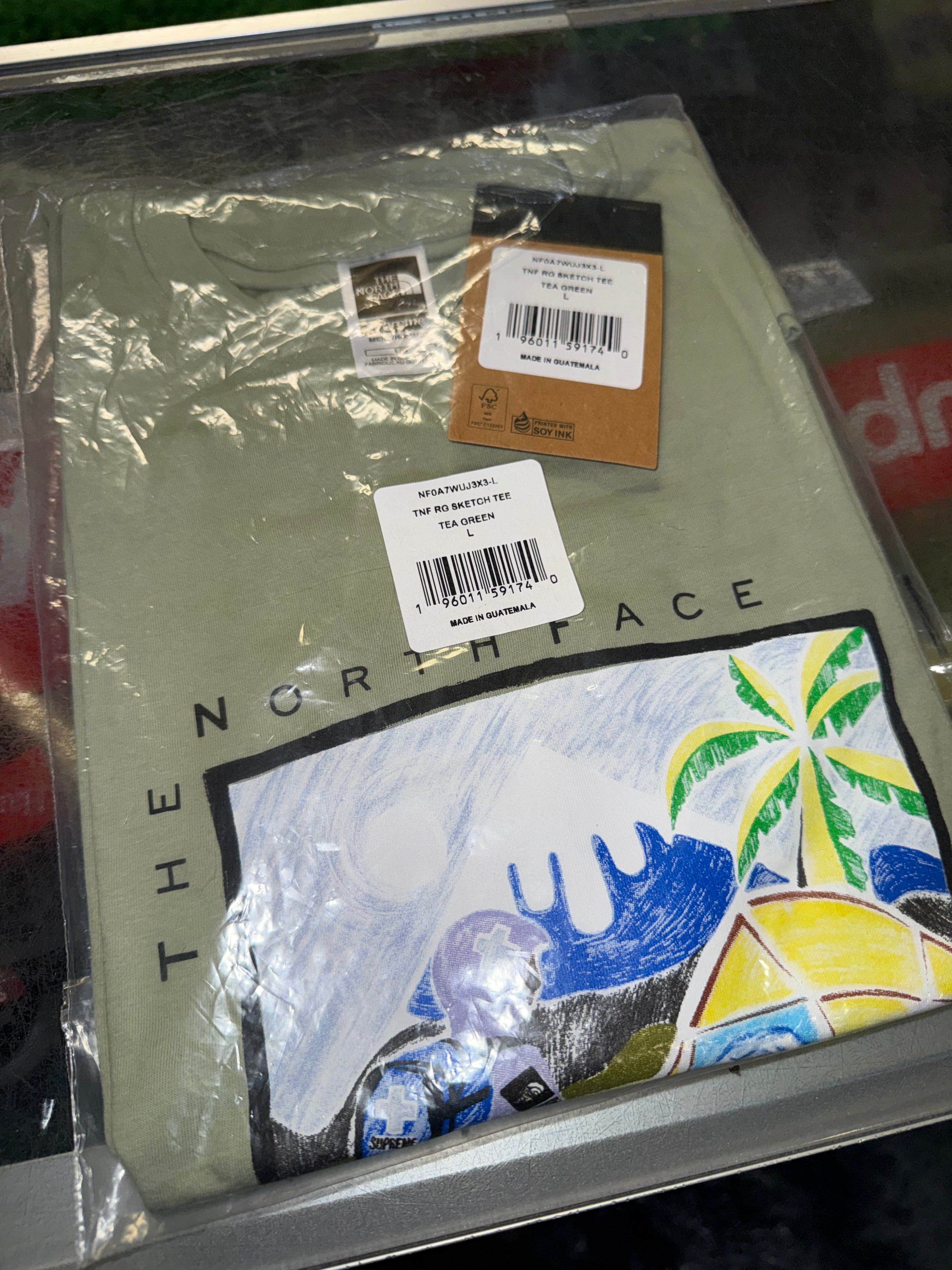 Size L Supreme North Face Sketch Tee “Sage” Brand New