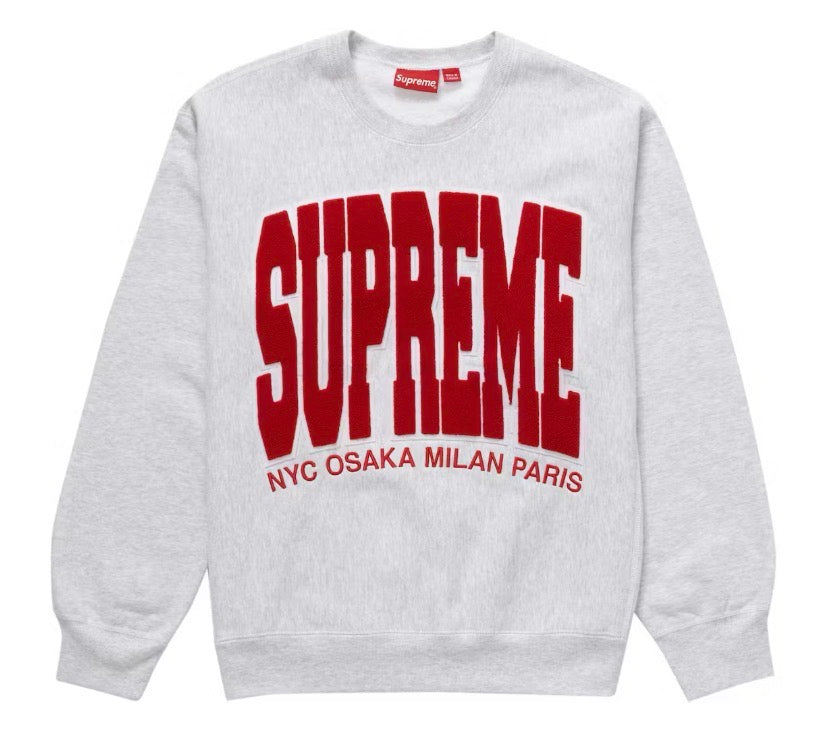 Size M Supreme Cities Arc Crewneck “Grey/Red”
