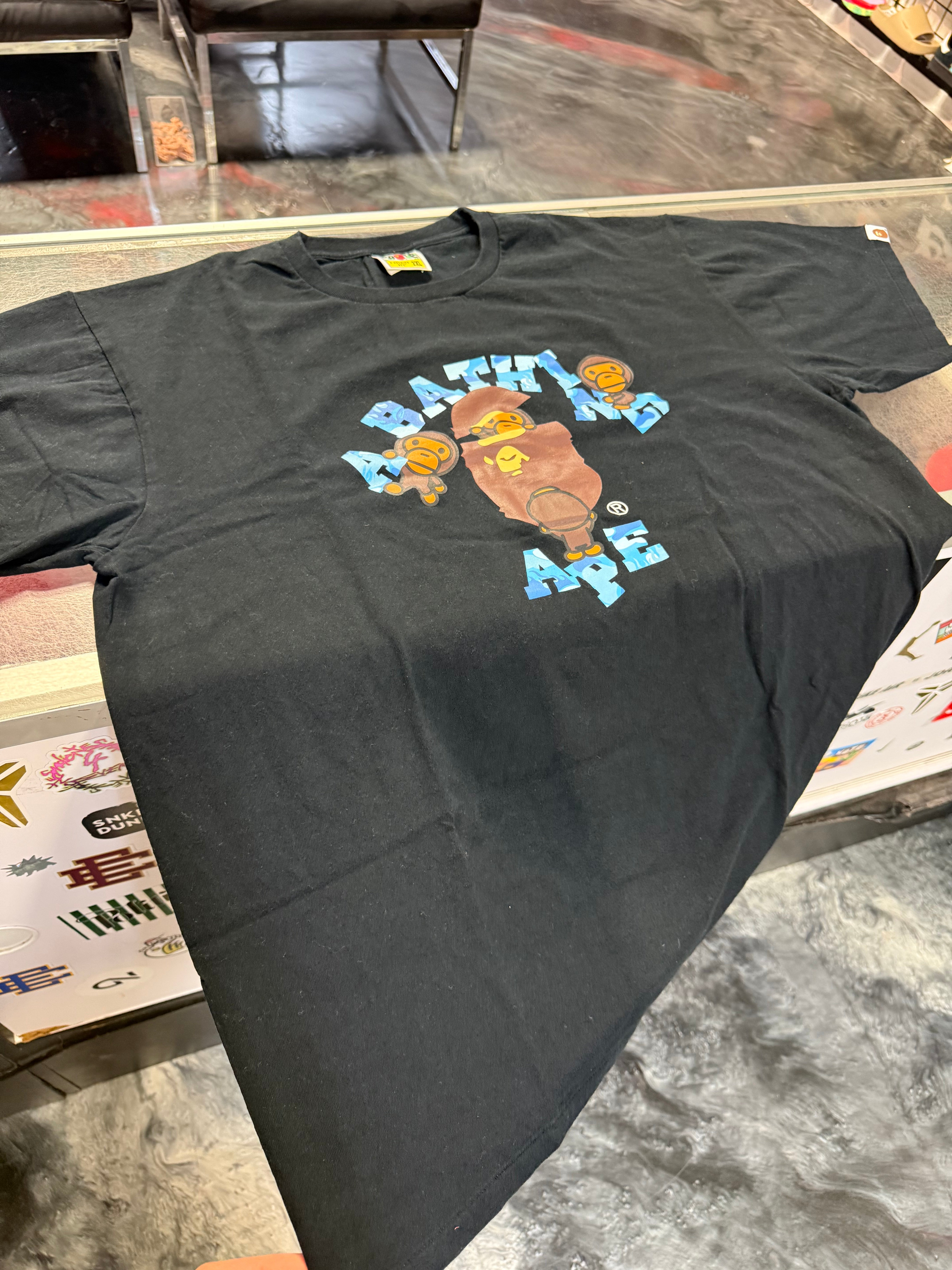 Size XXL (Fits XL) Bape ABC Camo Milo Tee “Black/Blue”