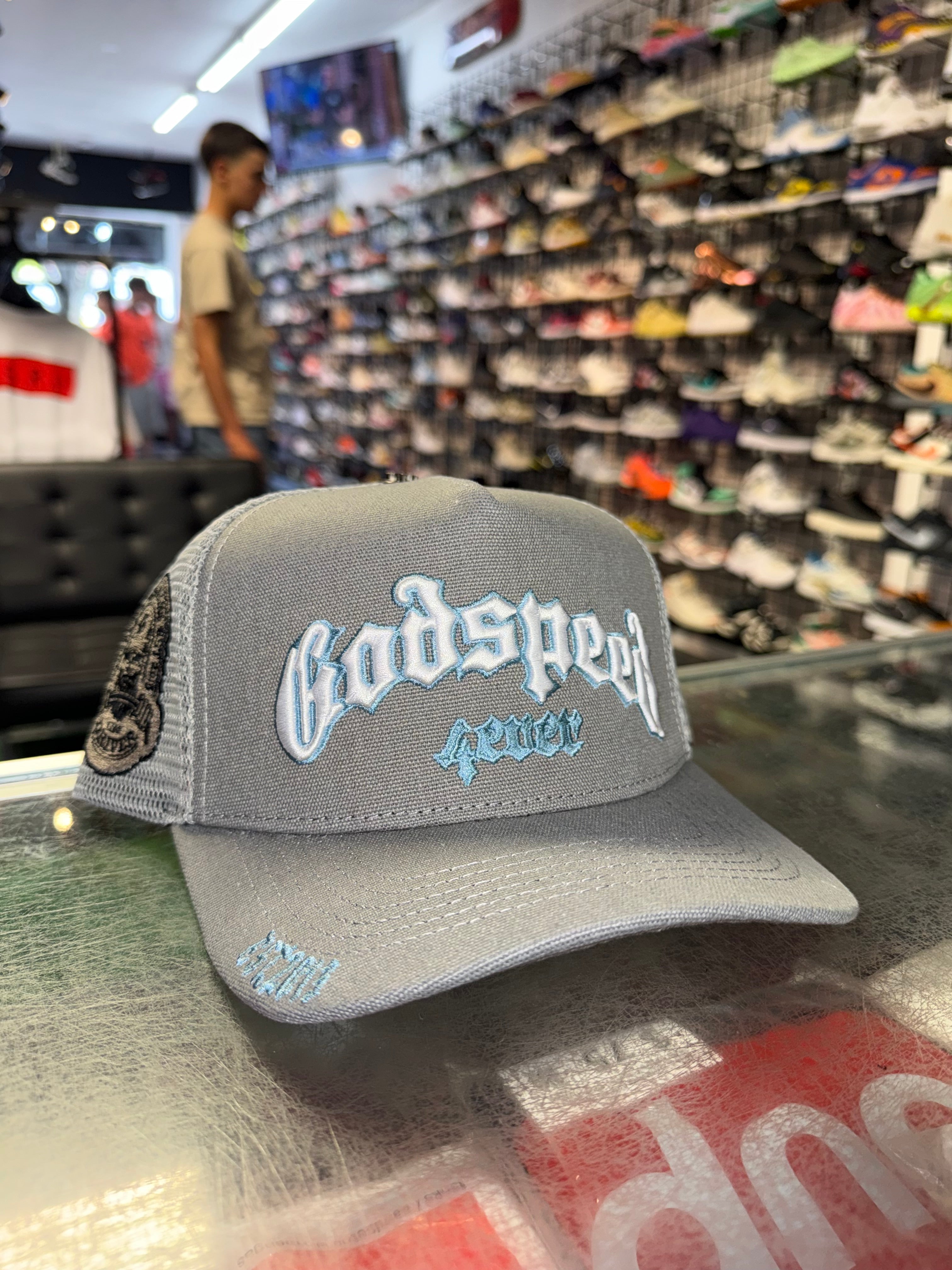 Size OS Godspeed 4Ever Trucker Hat “Grey/UNC” Brand New