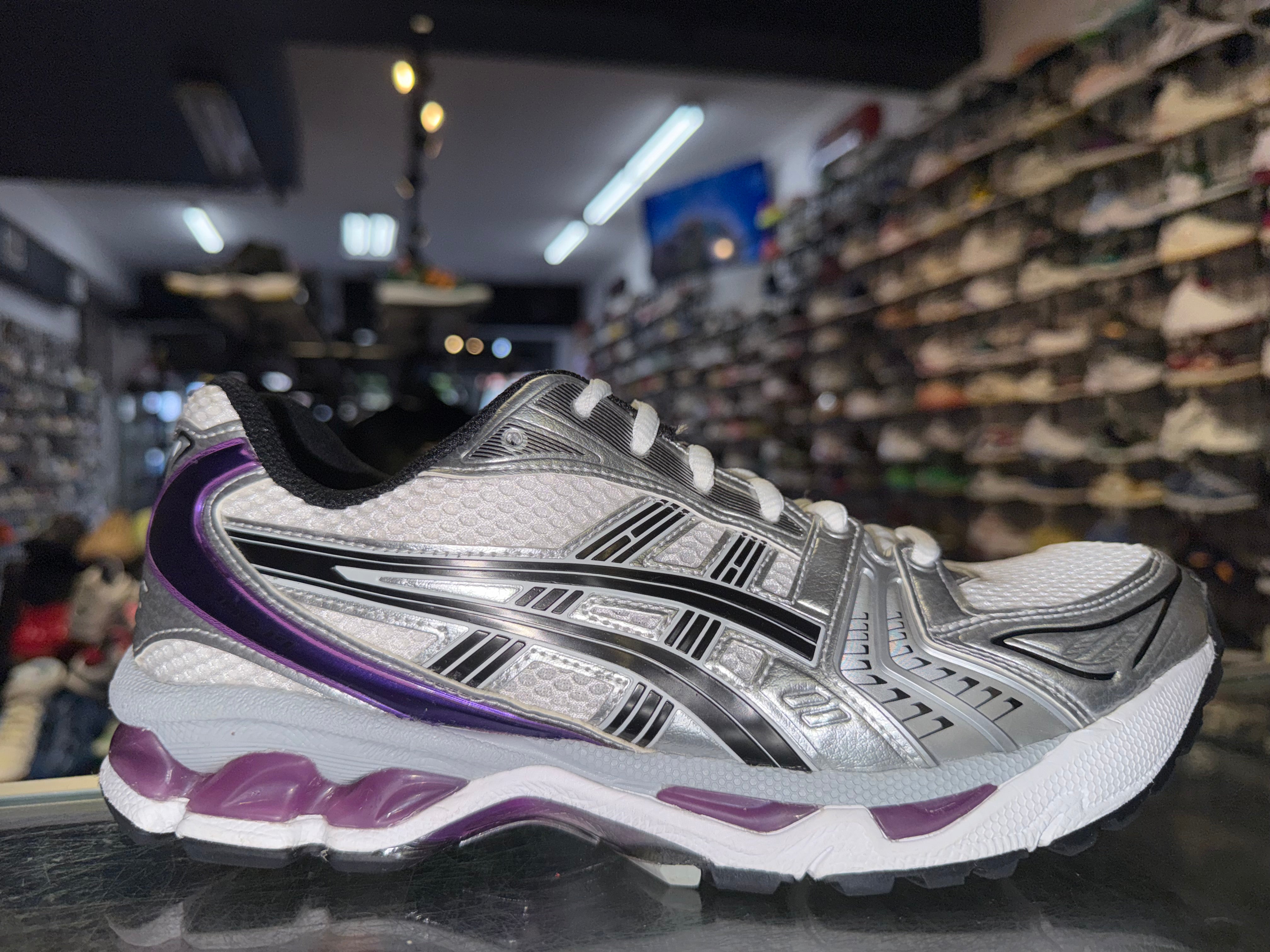 Size 7 (8.5W) Asics Gel-Kayano 14 "White Dark Grape"