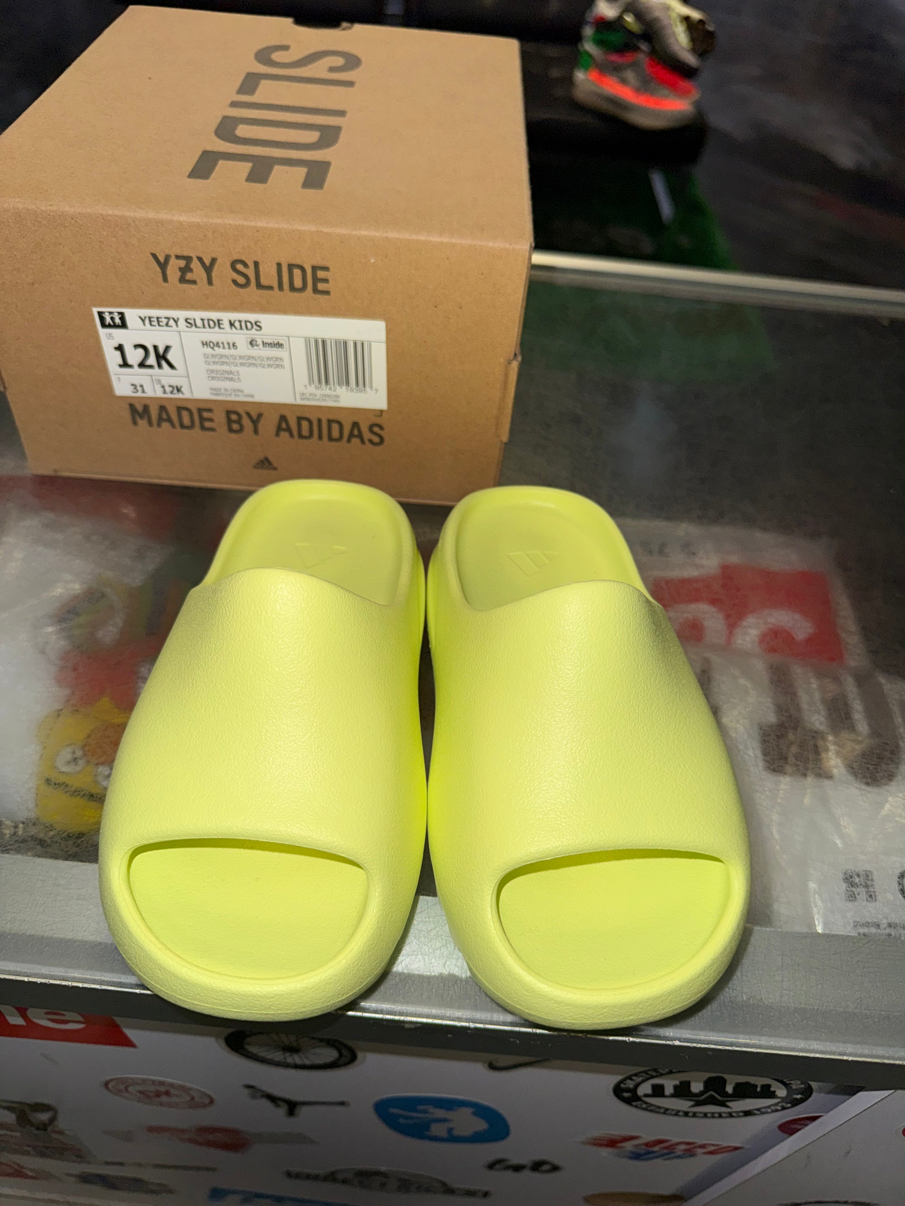 Size 12K Yeezy Slide "Glow Green" Brand New (PS)