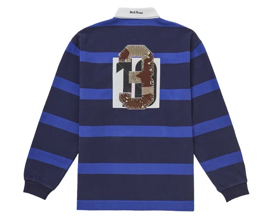 Size L Supreme Striped Rugby LS “Navy”