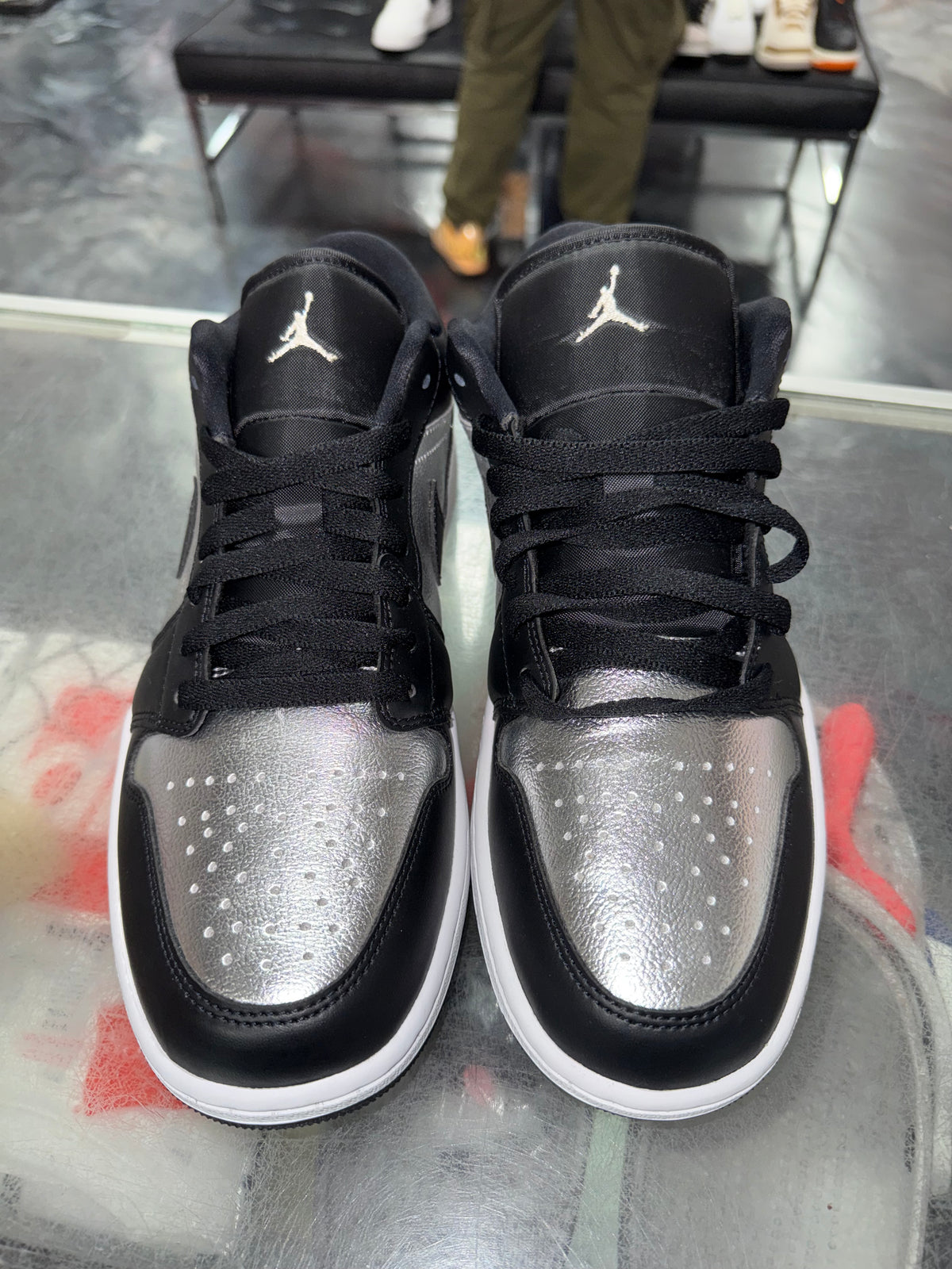 Size 10.5 (12W) Air Jordan 1 Low "Black Metallic Silver" Brand New