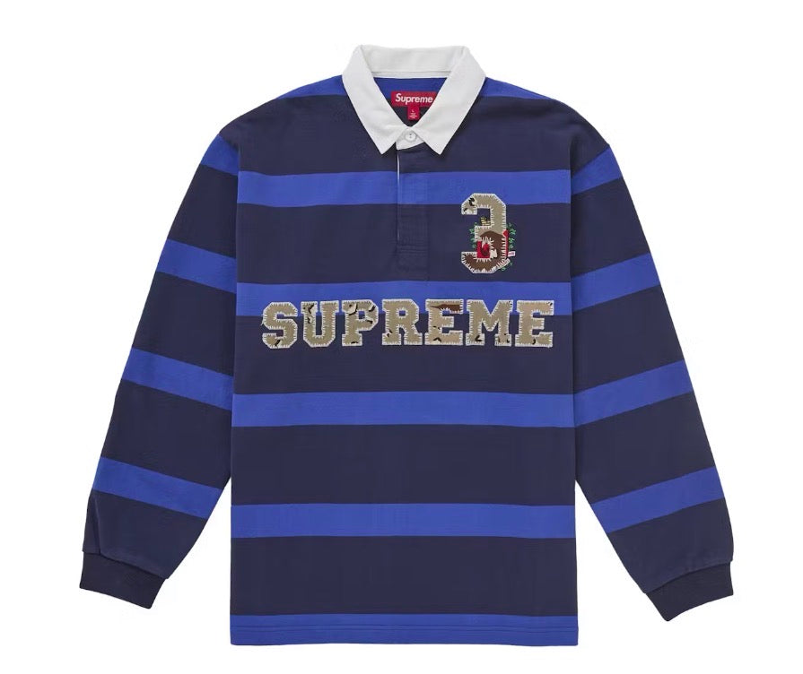 Size L Supreme Striped Rugby LS “Navy”