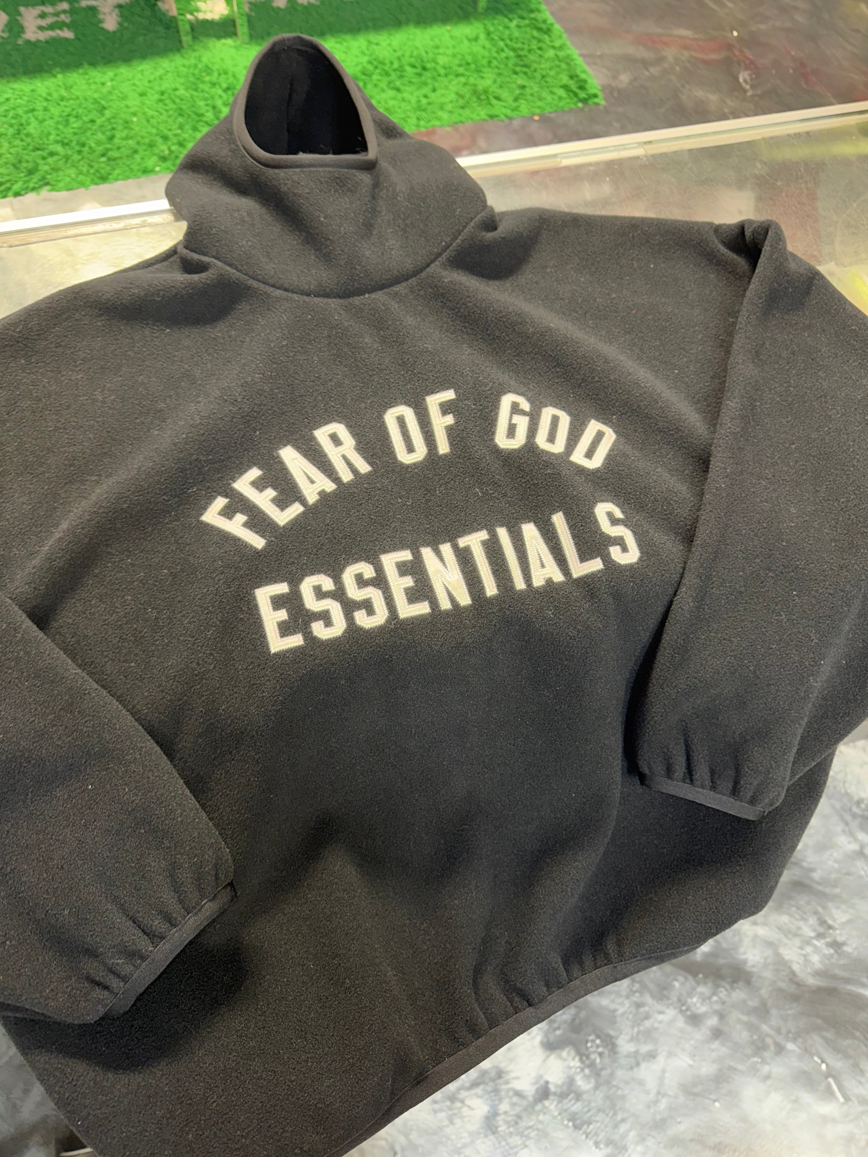 Size XS (Fits M) Essentials FOG Fleece Hoodie “Black”
