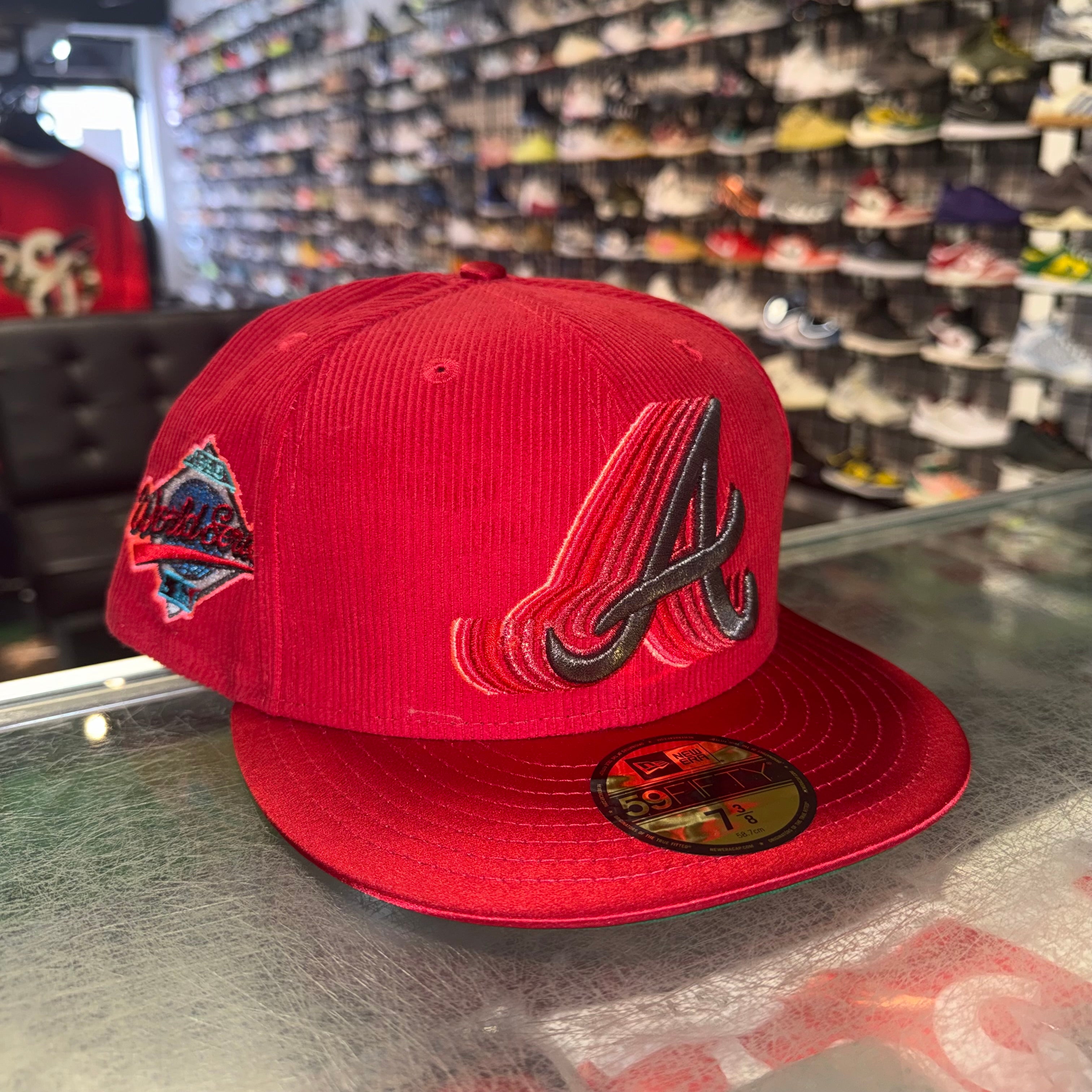 Size 7 3/8 New Era Fitted Hat “Braves Corduroy Red” Brand New