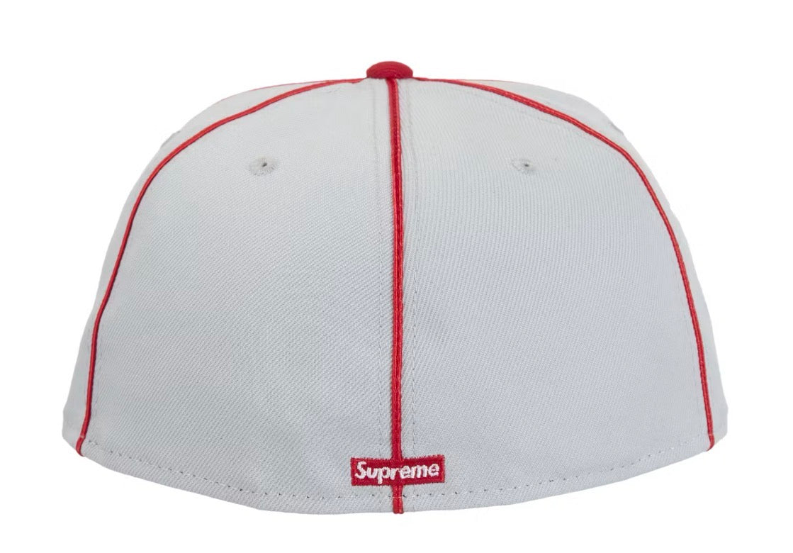 Size 7 1/2 Supreme Piping New Era Fitted Hat “Grey/Red” Brand New