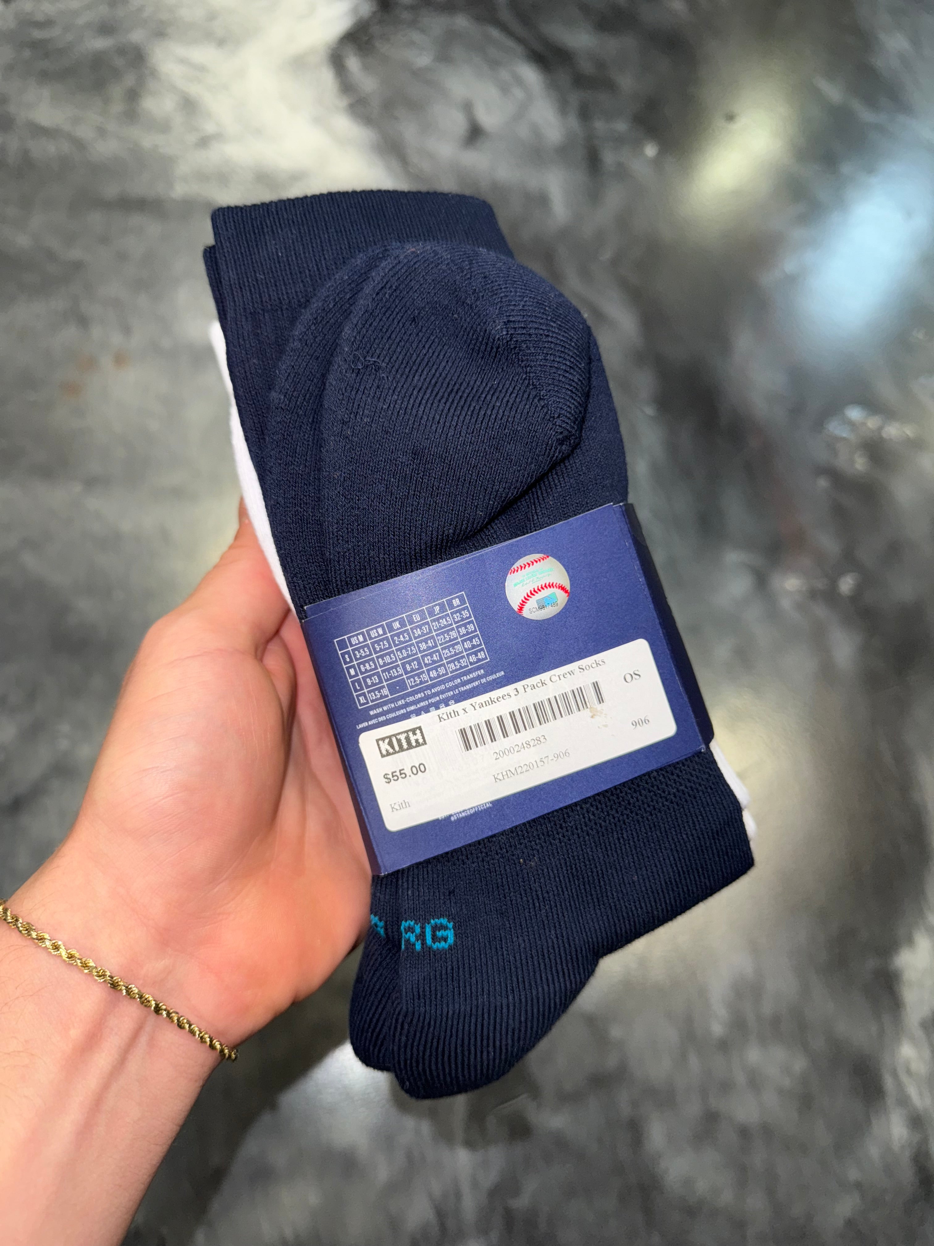 Size L (9-13) Kith NY Yankees 3 Pack Socks “Multicolor” Brand New