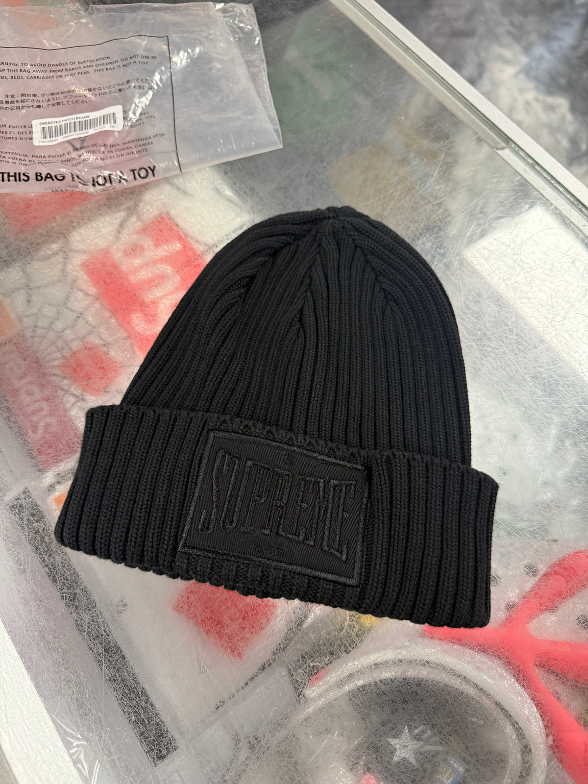 Size OS Supreme Overdyed Patch Beanie “Black” Brand New