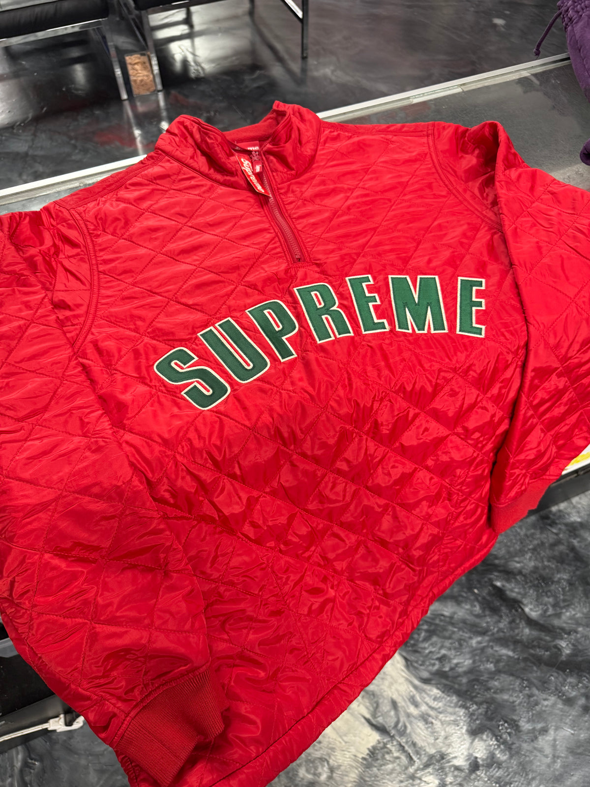 Size XL Supreme Quilted Half Zip Pullover (SS17) “Red” Brand New