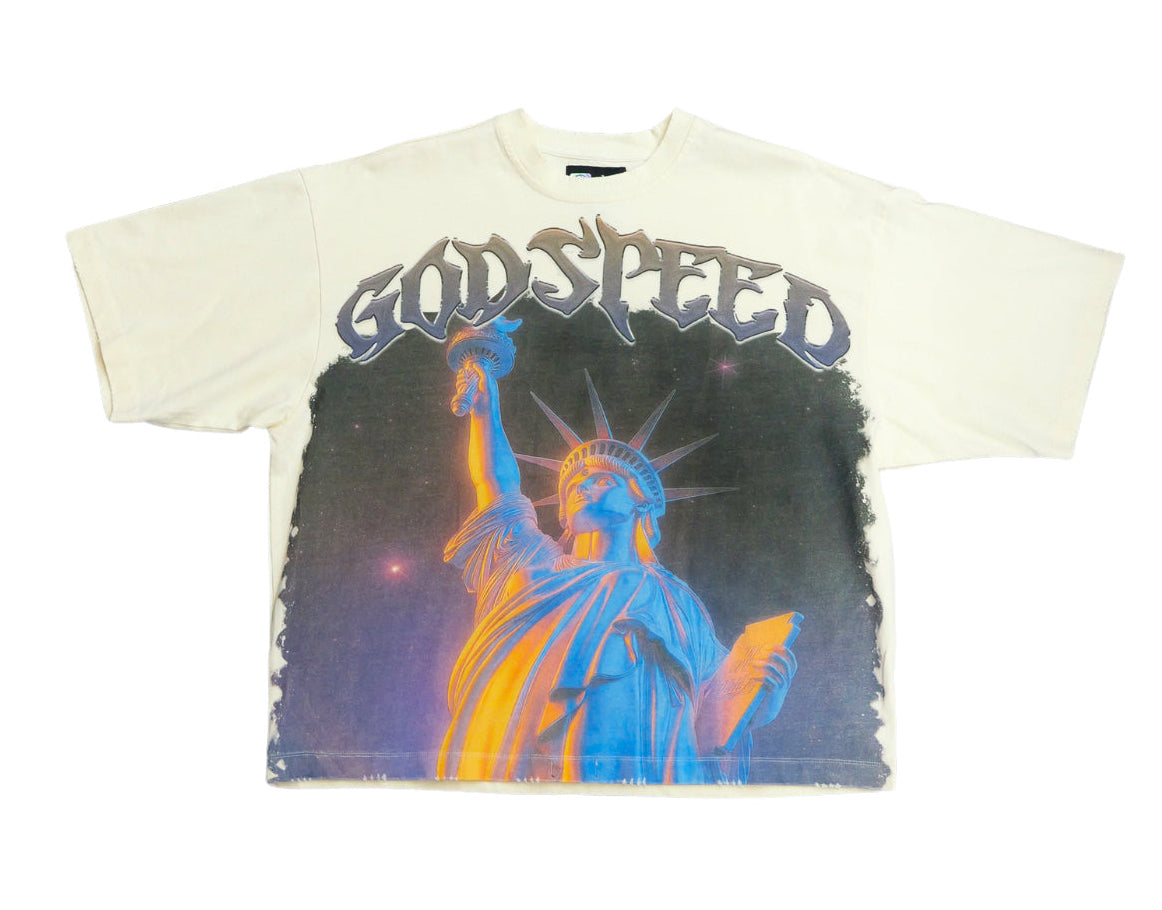 Size XS (Fits S) Godspeed Purple City Tee “Cream”