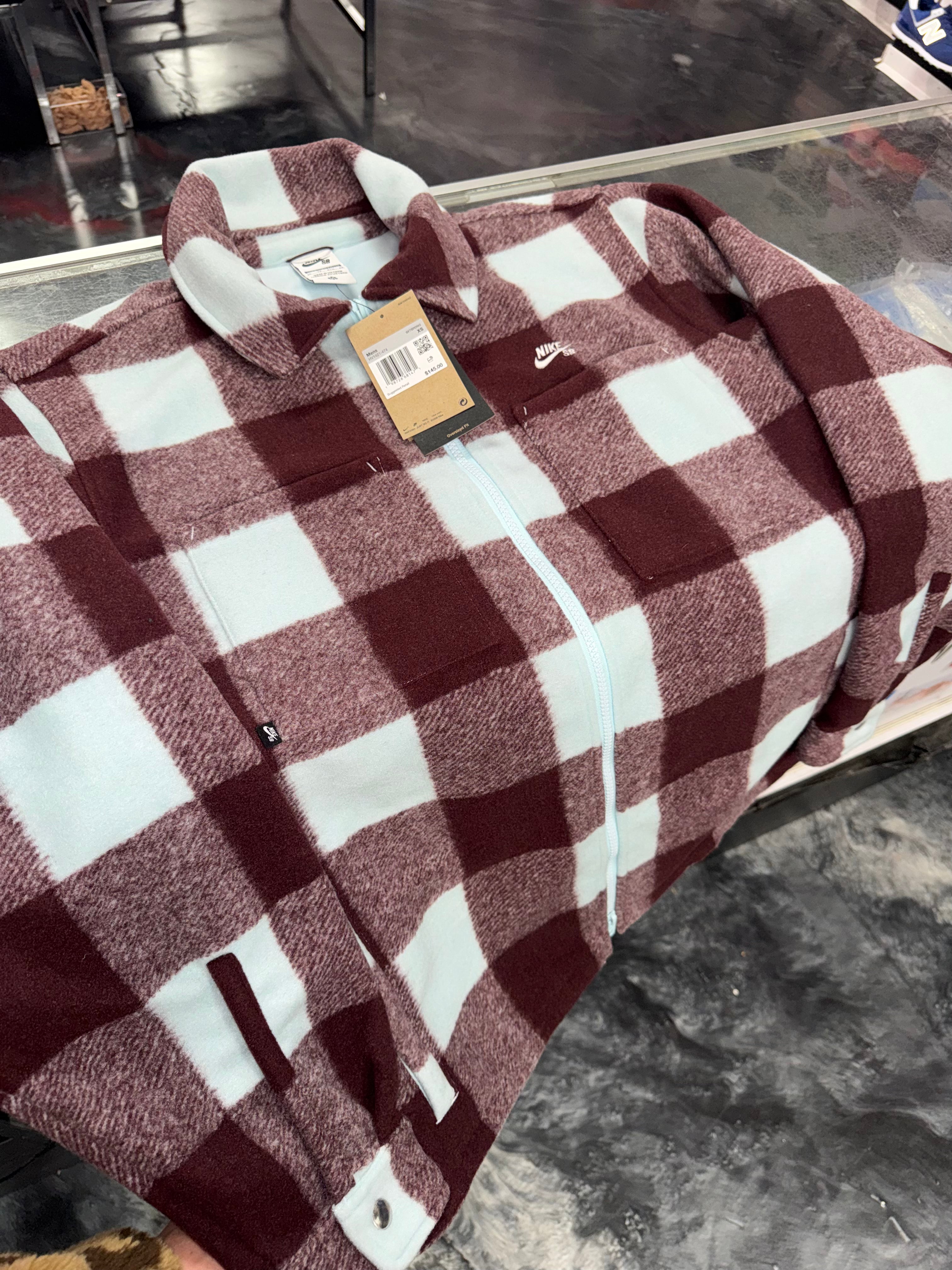 Size XS (Fits M) Nike SB Oversized Flannel “Maroon/Ice” Brand New