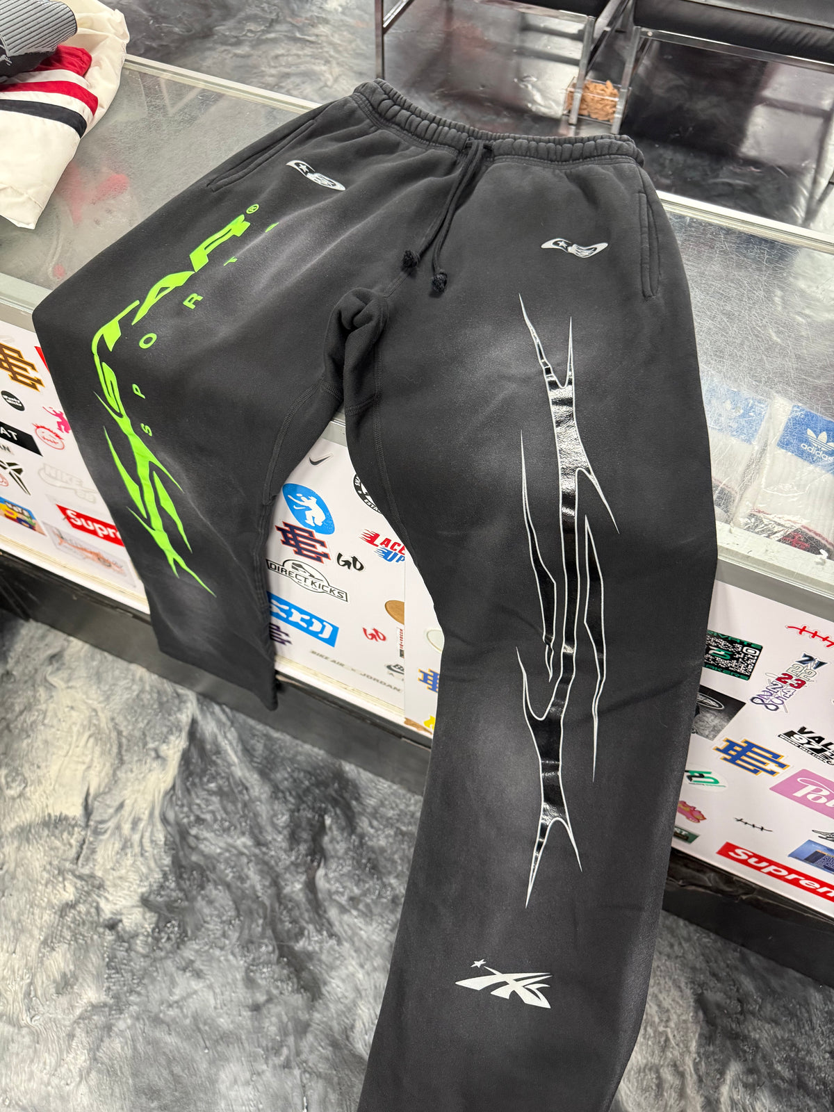 Size S (Fits M) Hellstar P2P Sports Sweatpants “Grey/Neon”