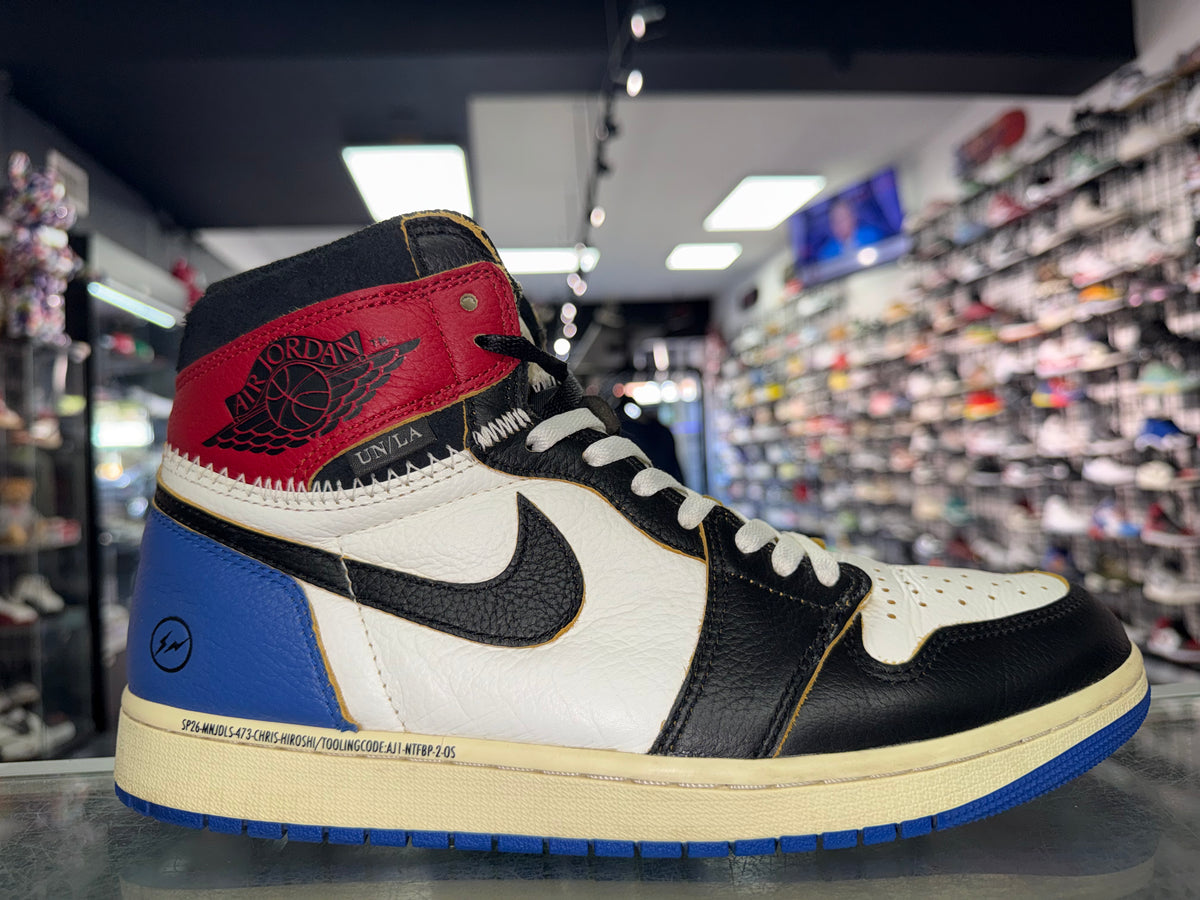 Air Jordan 1 Fragment x Union LA Varsity Red Sport Royal sneaker, pre-owned, size 10.5