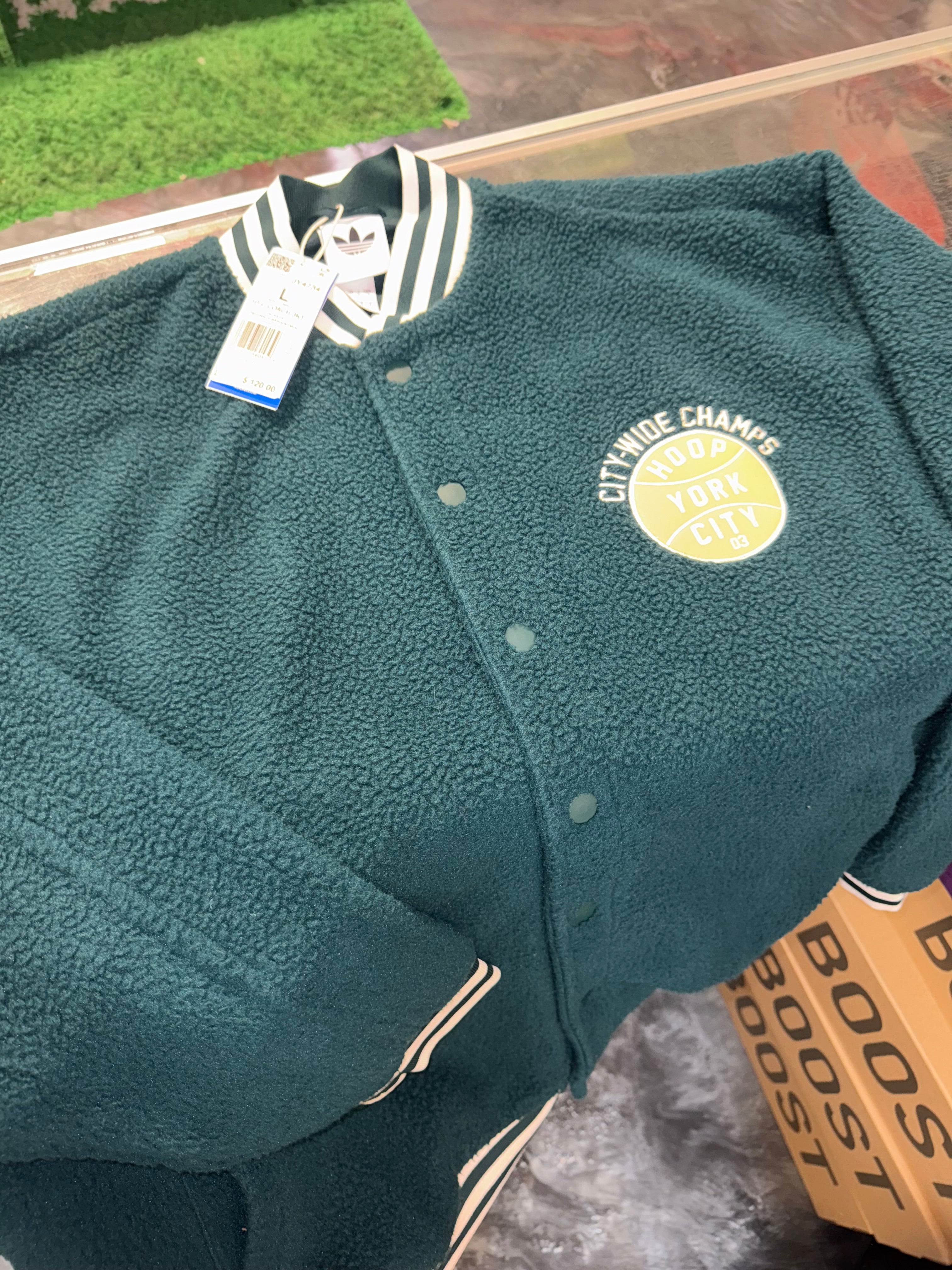 Size L Adidas Hoop NYC Fleece Jacket “Green” Brand New