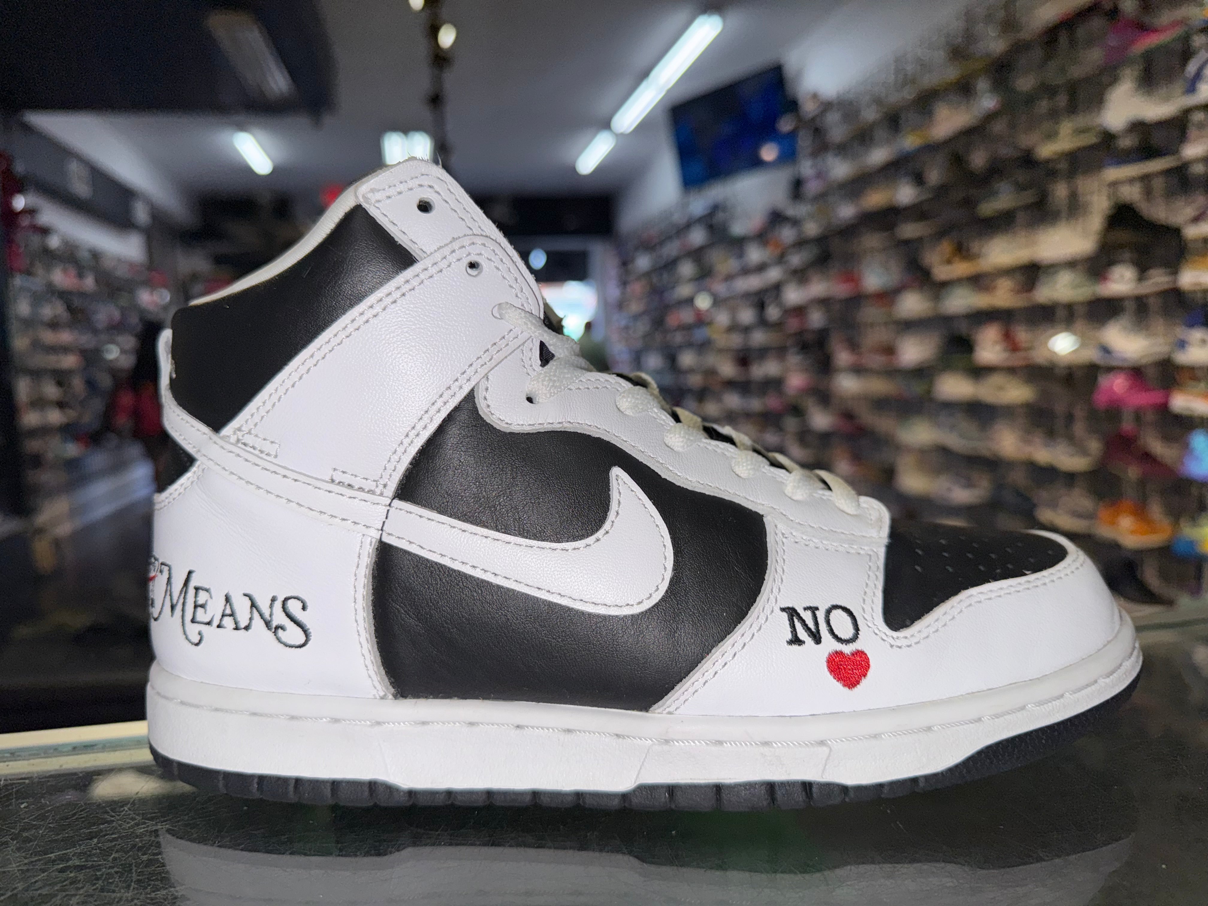 Size 8 Dunk High SB Supreme "By Any Means Black"