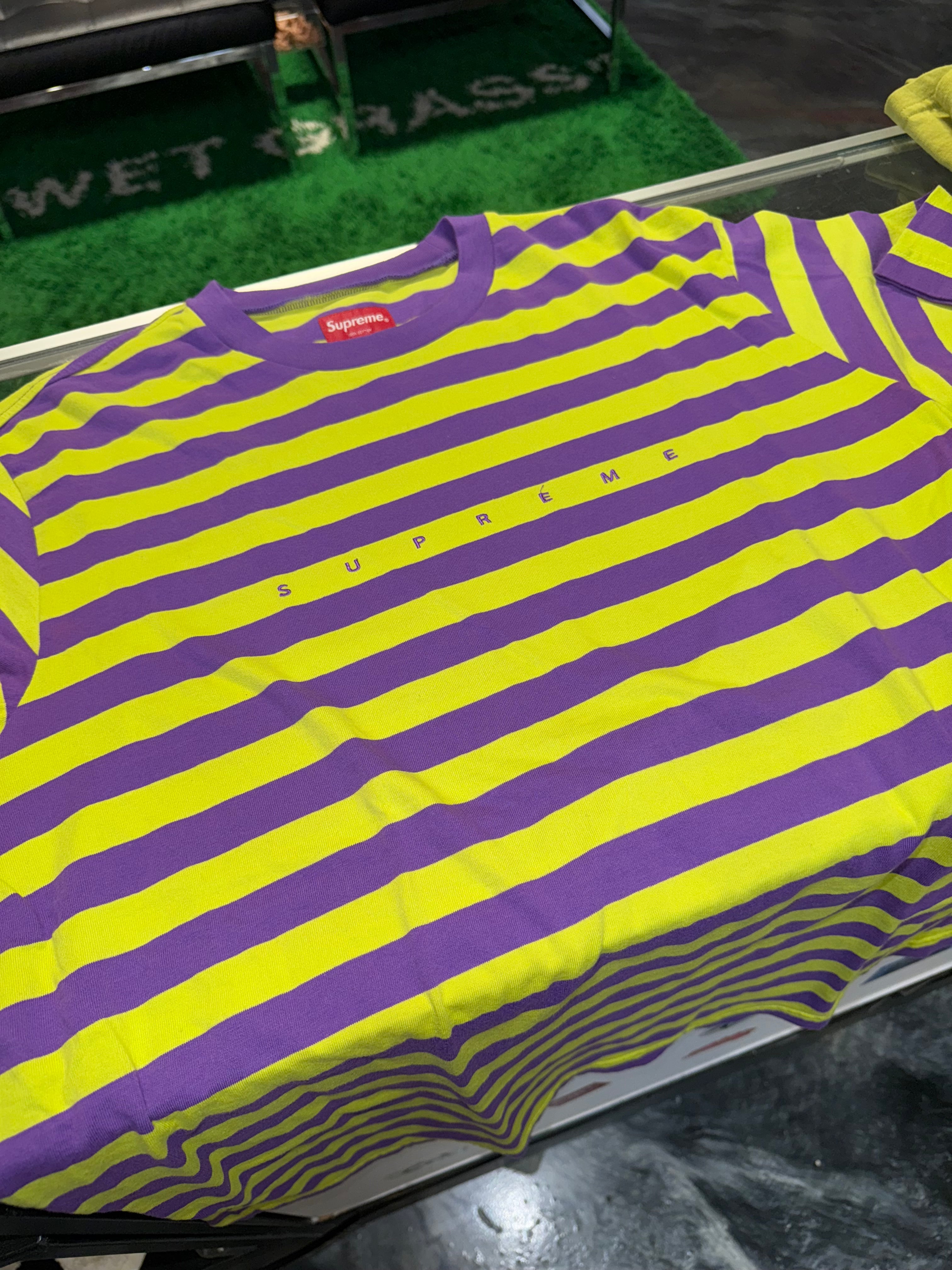 Size L Supreme Bar Stripe Tee “Lime Purple”