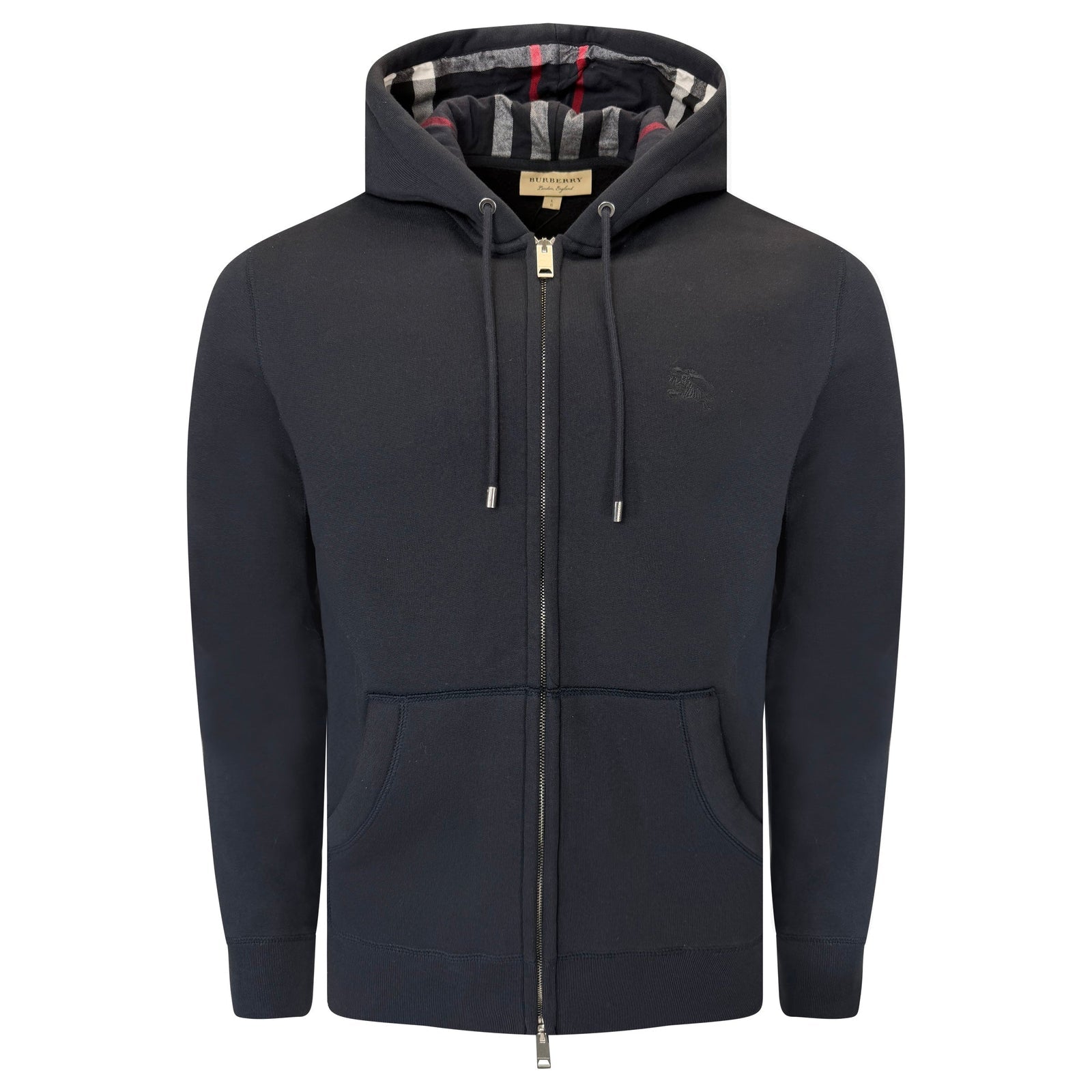 Size XXL (Fits XL) Burberry Equestrian Motif Zip Up Hoodie “Navy”