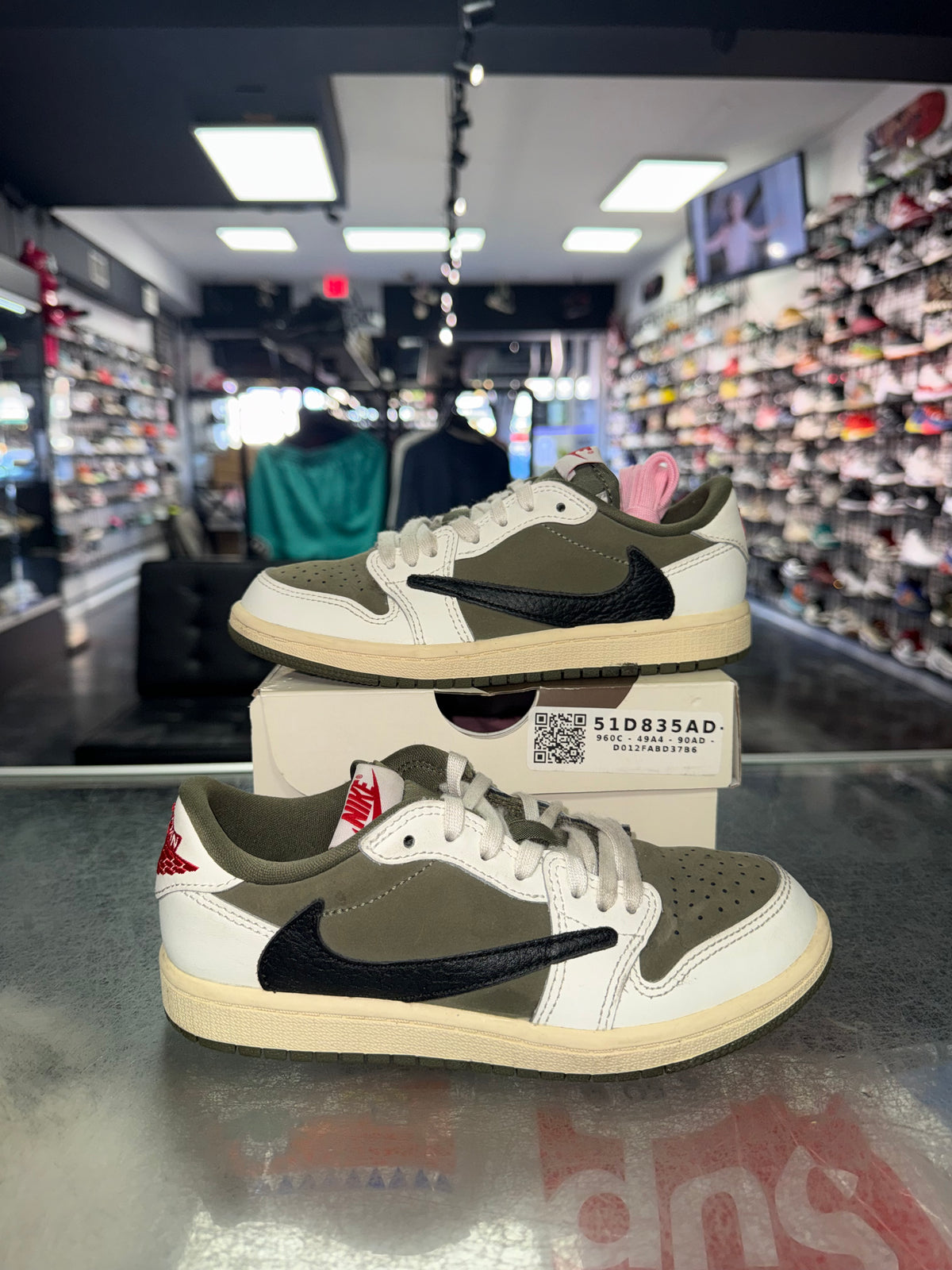 Air Jordan 1 Low Travis Scott Olive PS sneaker, pre-owned, size 1Y