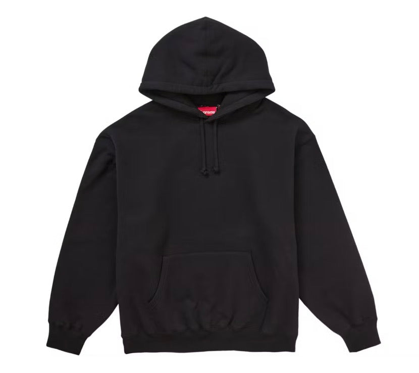 Size M Supreme Satin Appliqué Hoodie “Black/White”