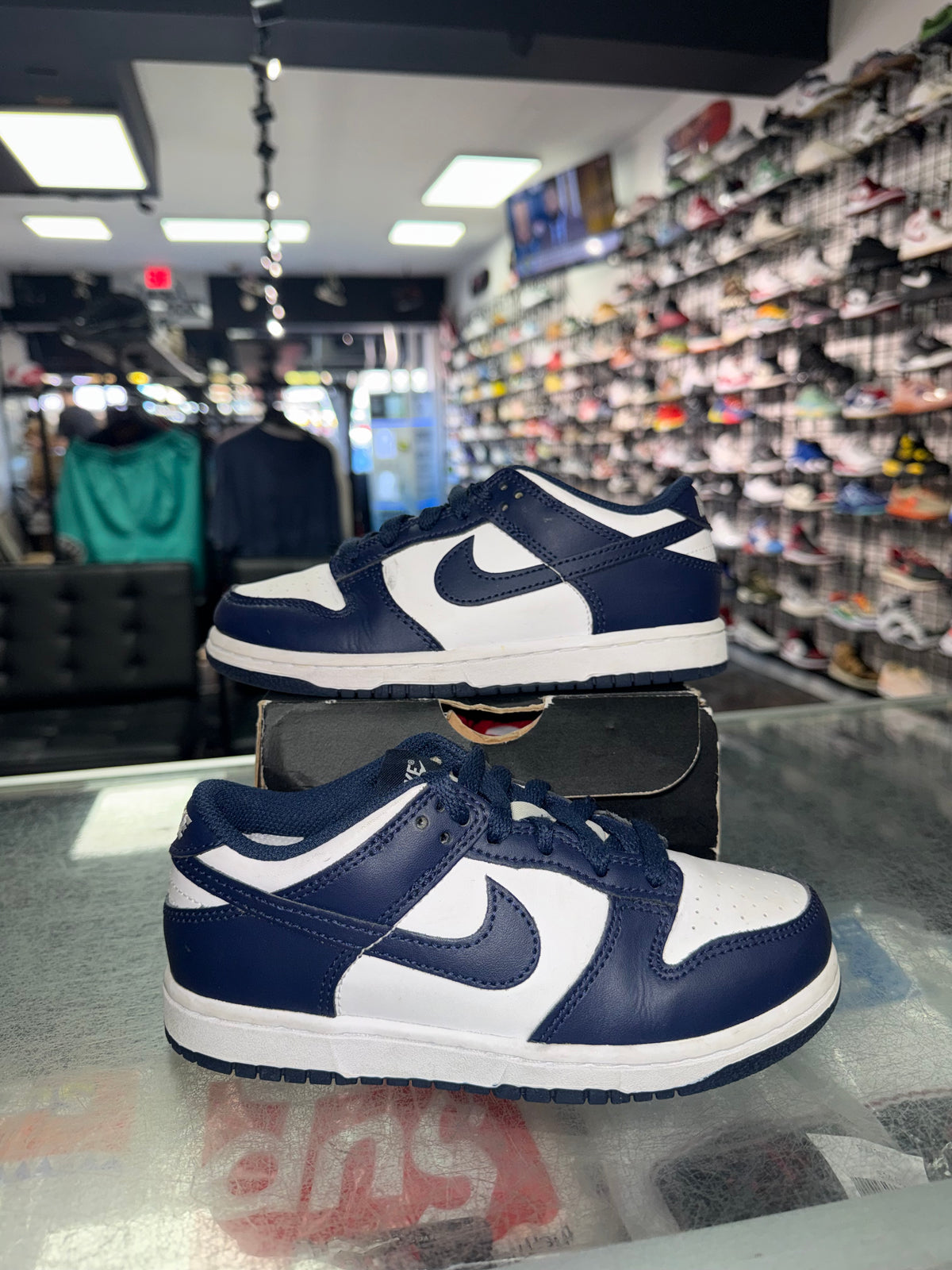 Nike Dunk Low Midnight Navy PS sneaker, pre-owned, size 1Y