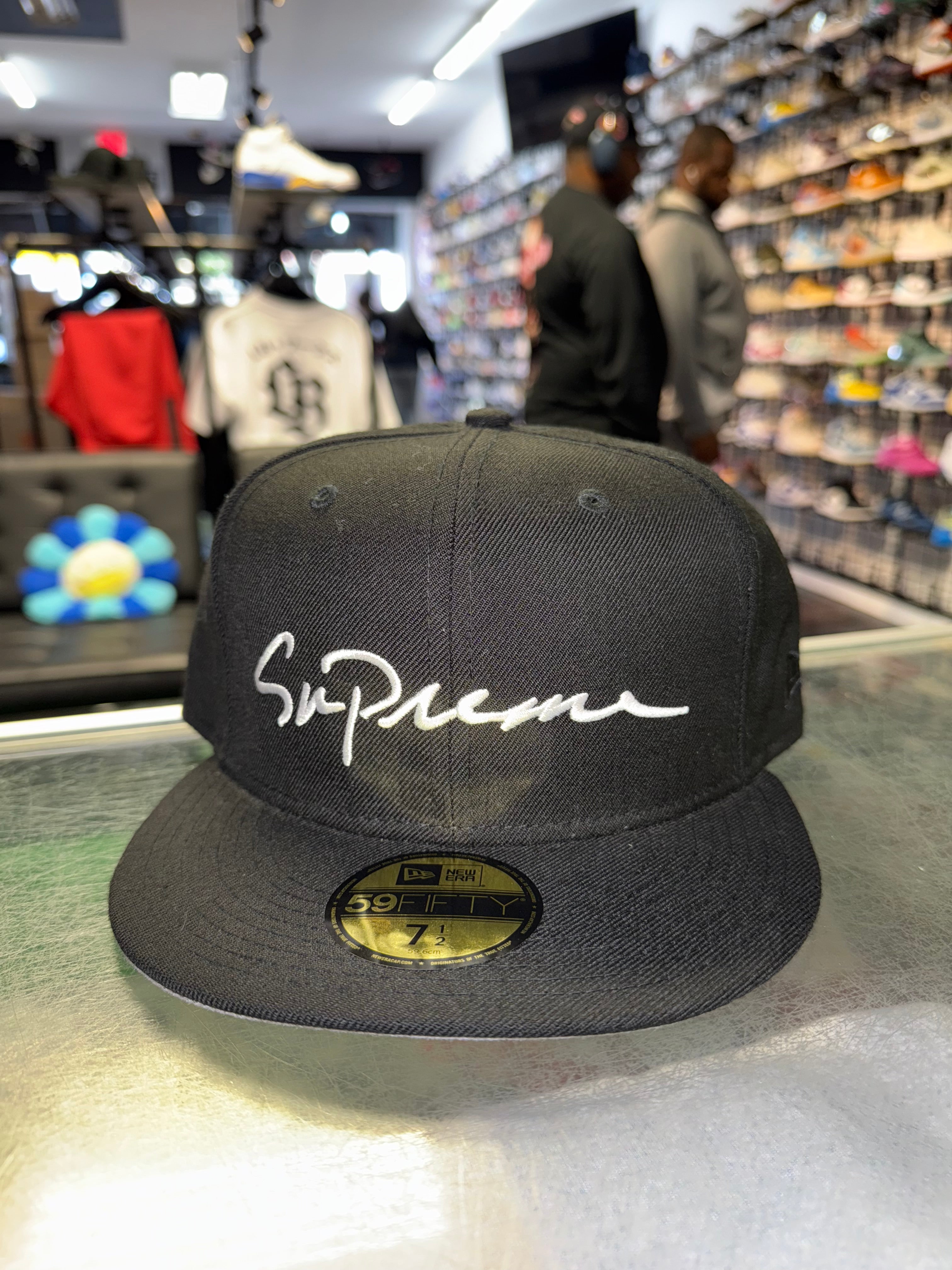 Size 7 1/2 Supreme Classic Script Fitted “Black”