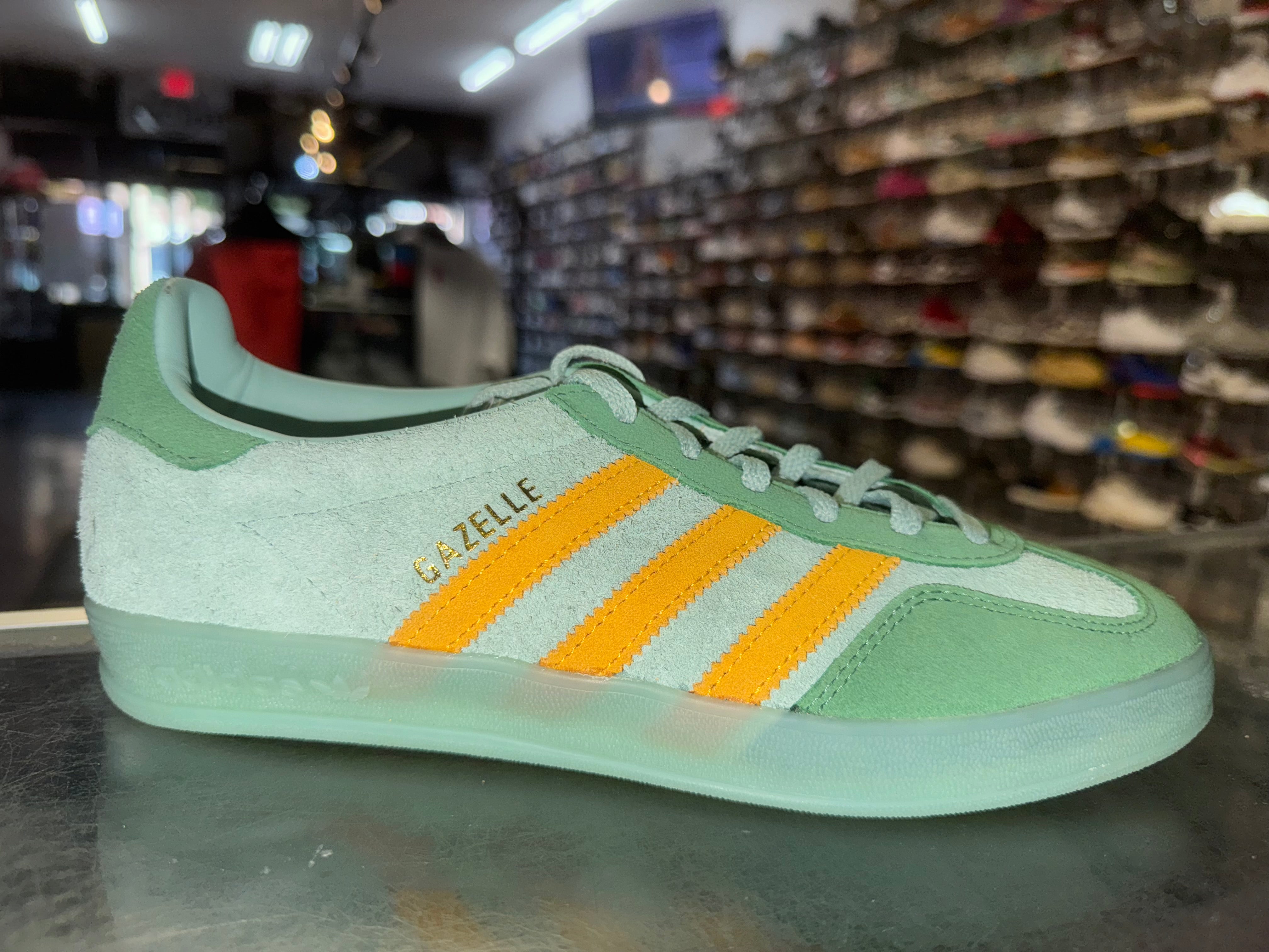 Size 6.5 (7.5W) Adidas Gazelle Indoor "Hazy Green Crew Yellow" Brand New