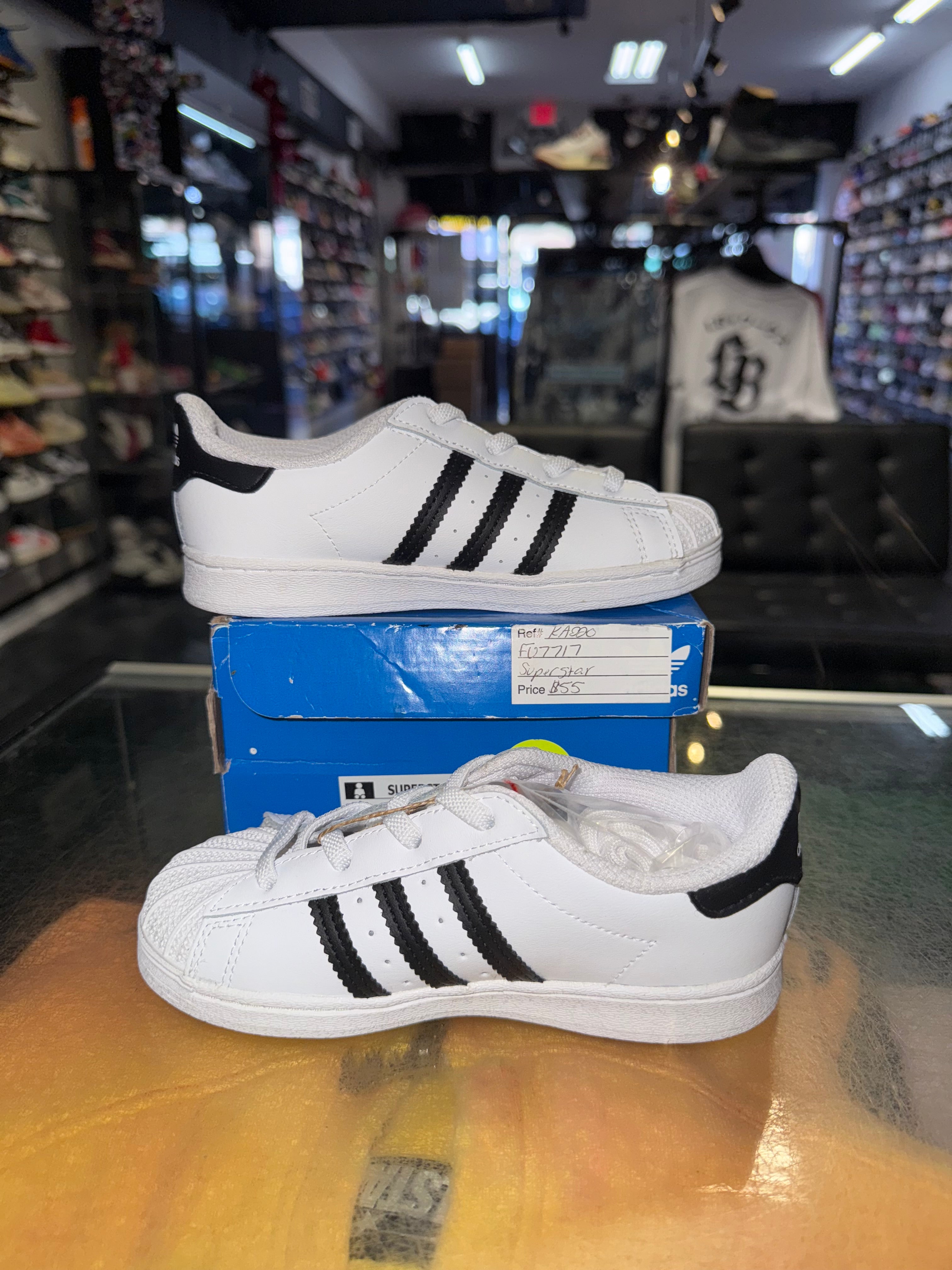 Size 10K Adidas Superstar "Black White" (TD) Brand New