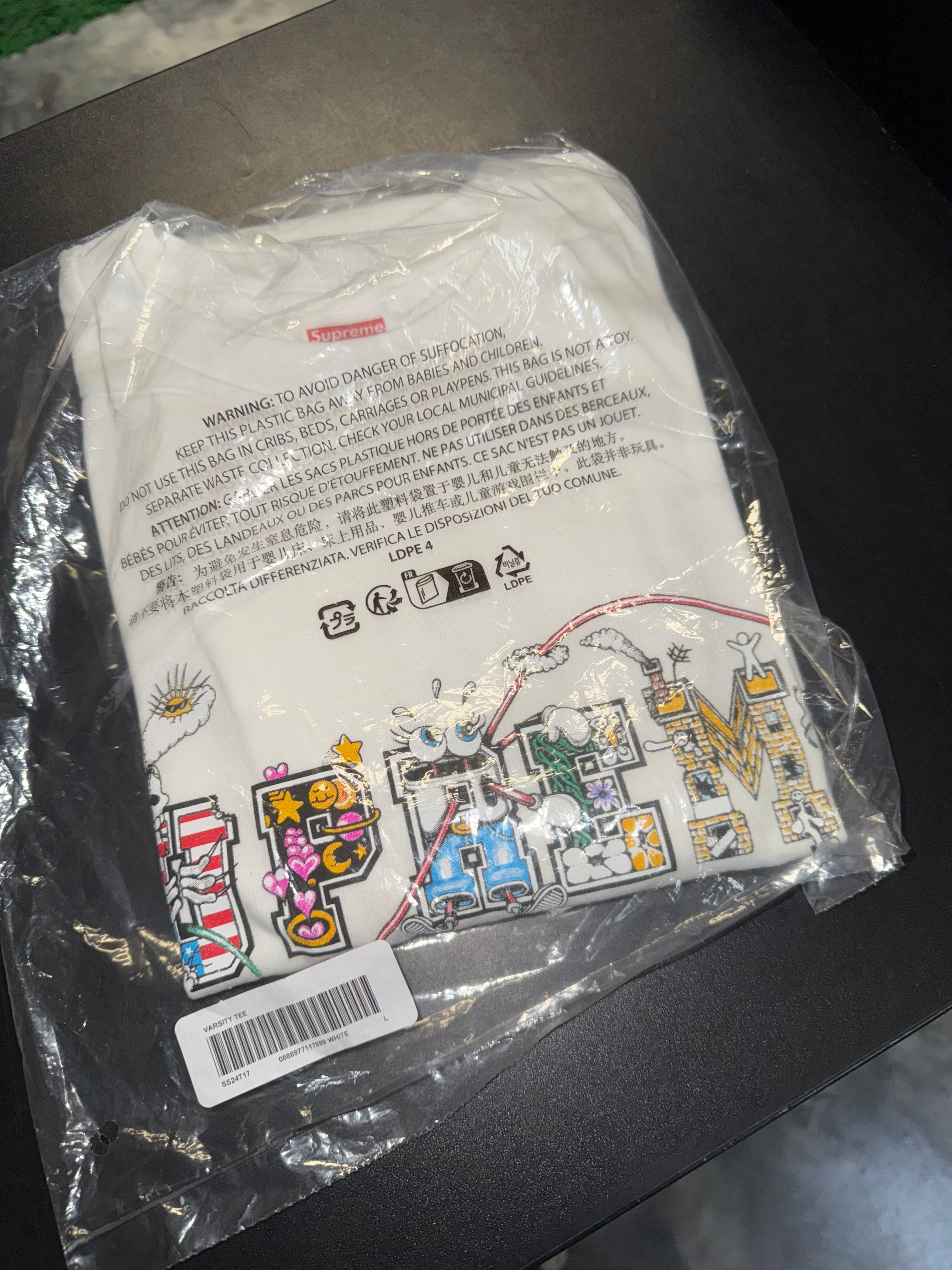 Size L Supreme Varsity Tee “White” Brand New