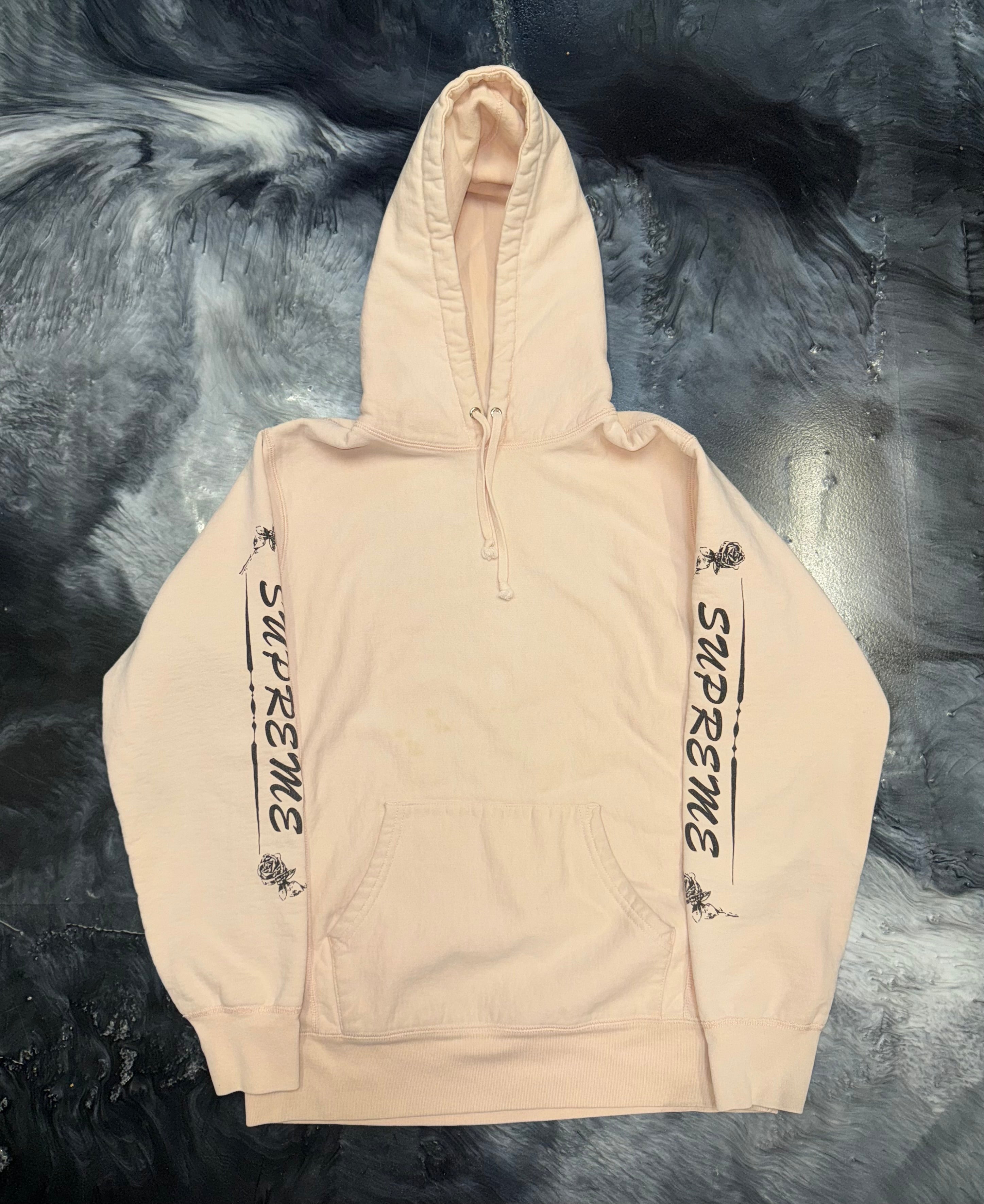 Size M (Fits S) Supreme Rose Sleeve Logo Hoodie “Peach”
