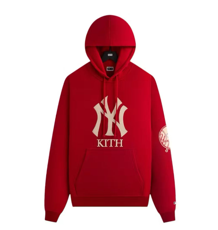 Size L Kith NY Yankees Fleece Braxton Hoodie “Fame Red” Brand New