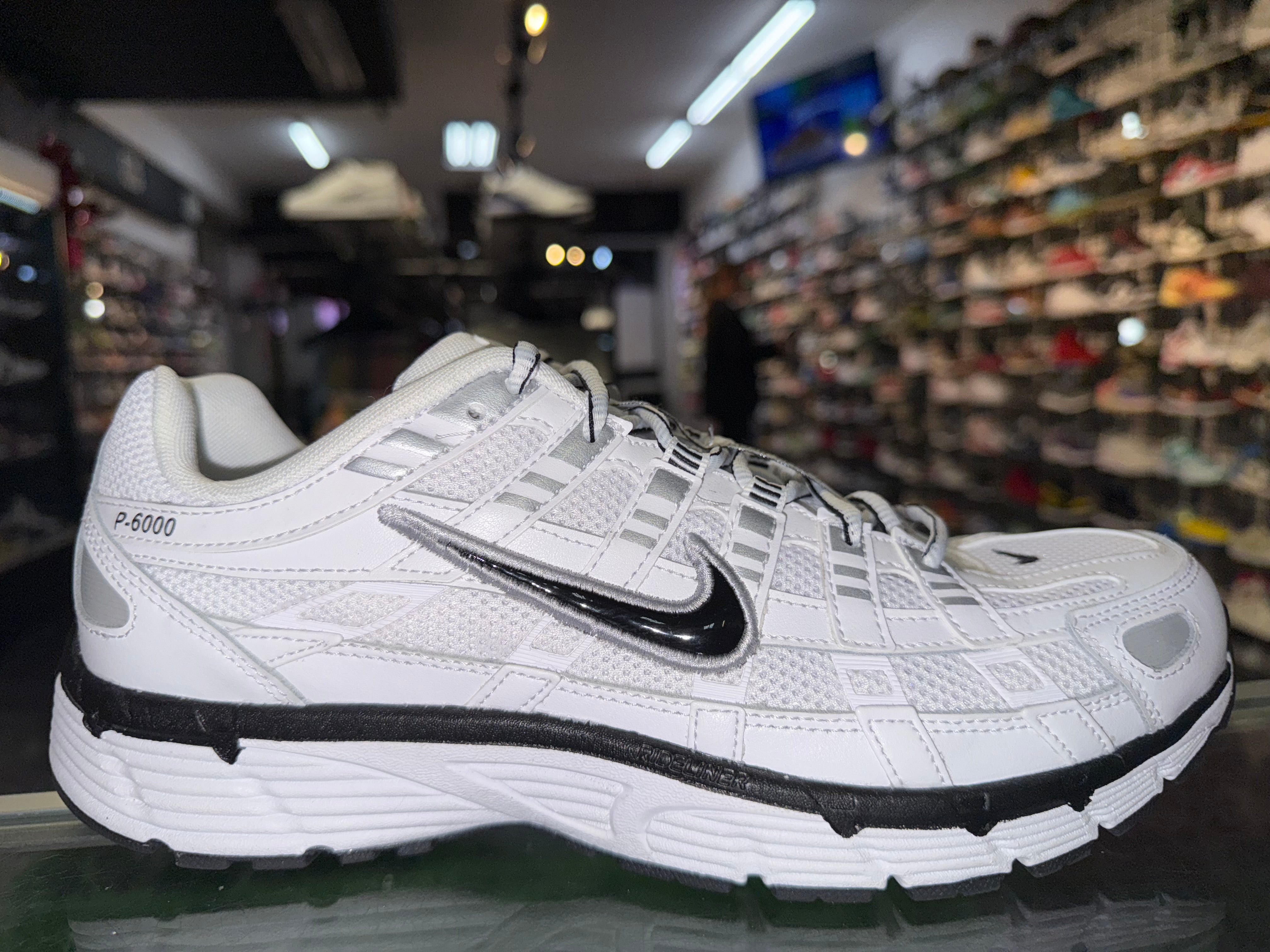 Size 9 Nike P-6000 "White Metallic Silver"