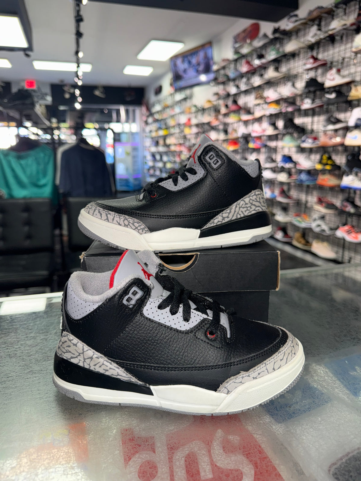 Air Jordan 3 Black Cement PS sneaker, pre-owned, size 1Y