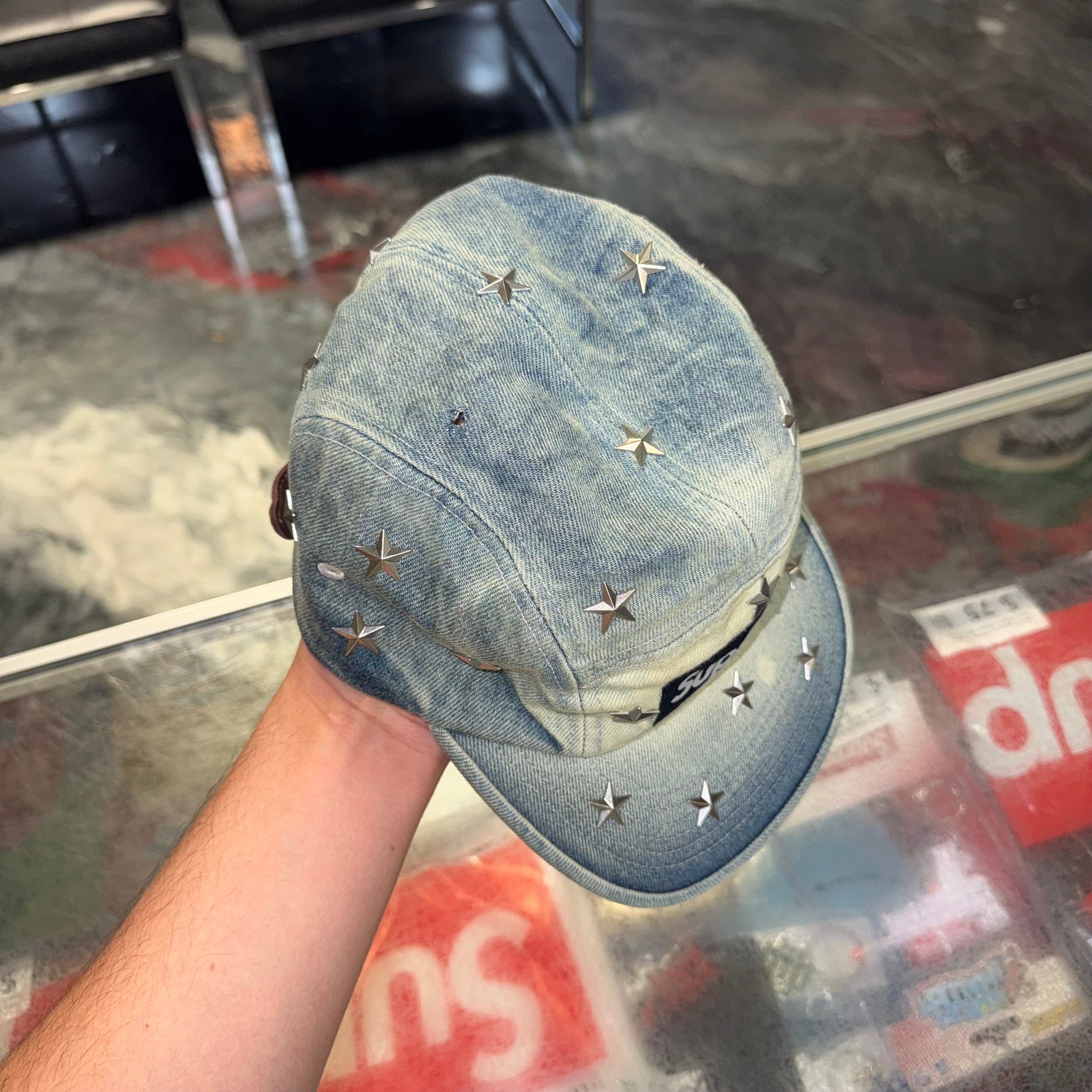 Size OS Supreme Star Studded Denim Camp Hat “Washed Indigo